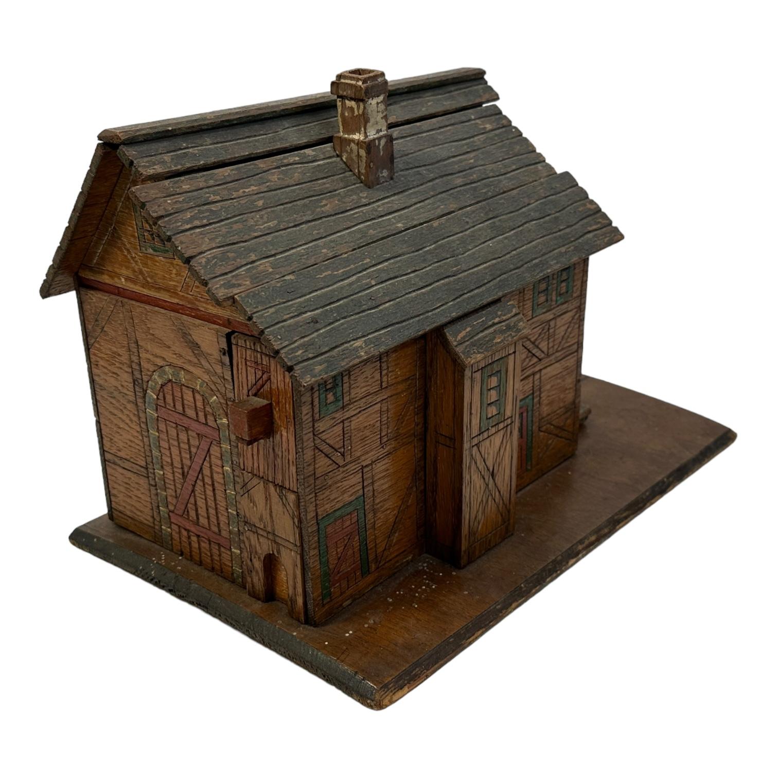 19th Century Antique Germany Chip Hand Carved House Catchall Box Tramp Folk Art 1880s For Sale