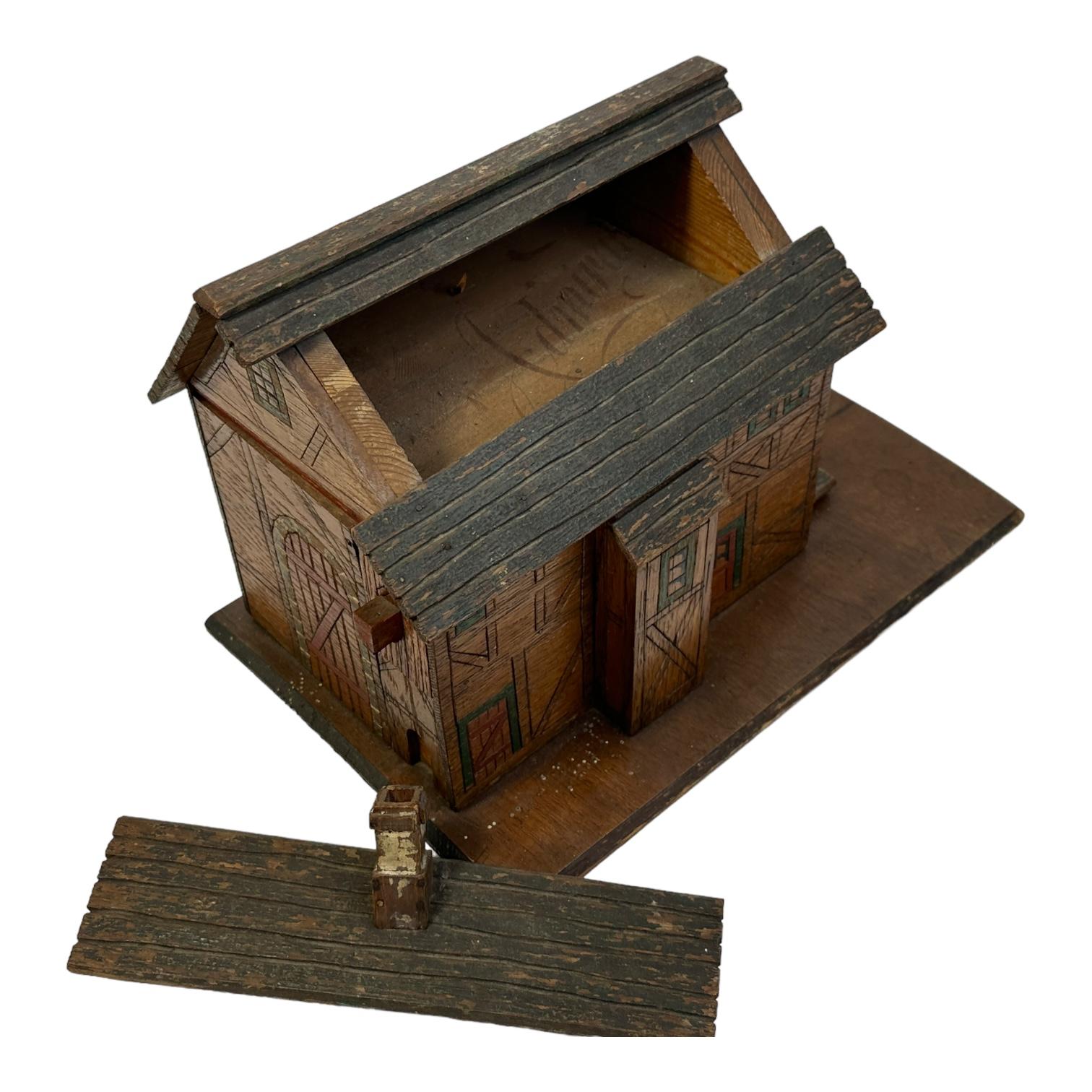 Antike Deutschland Chip Handgeschnitzte Haus Catchall Box Tramp Volkskunst 1880er Jahre im Angebot 2