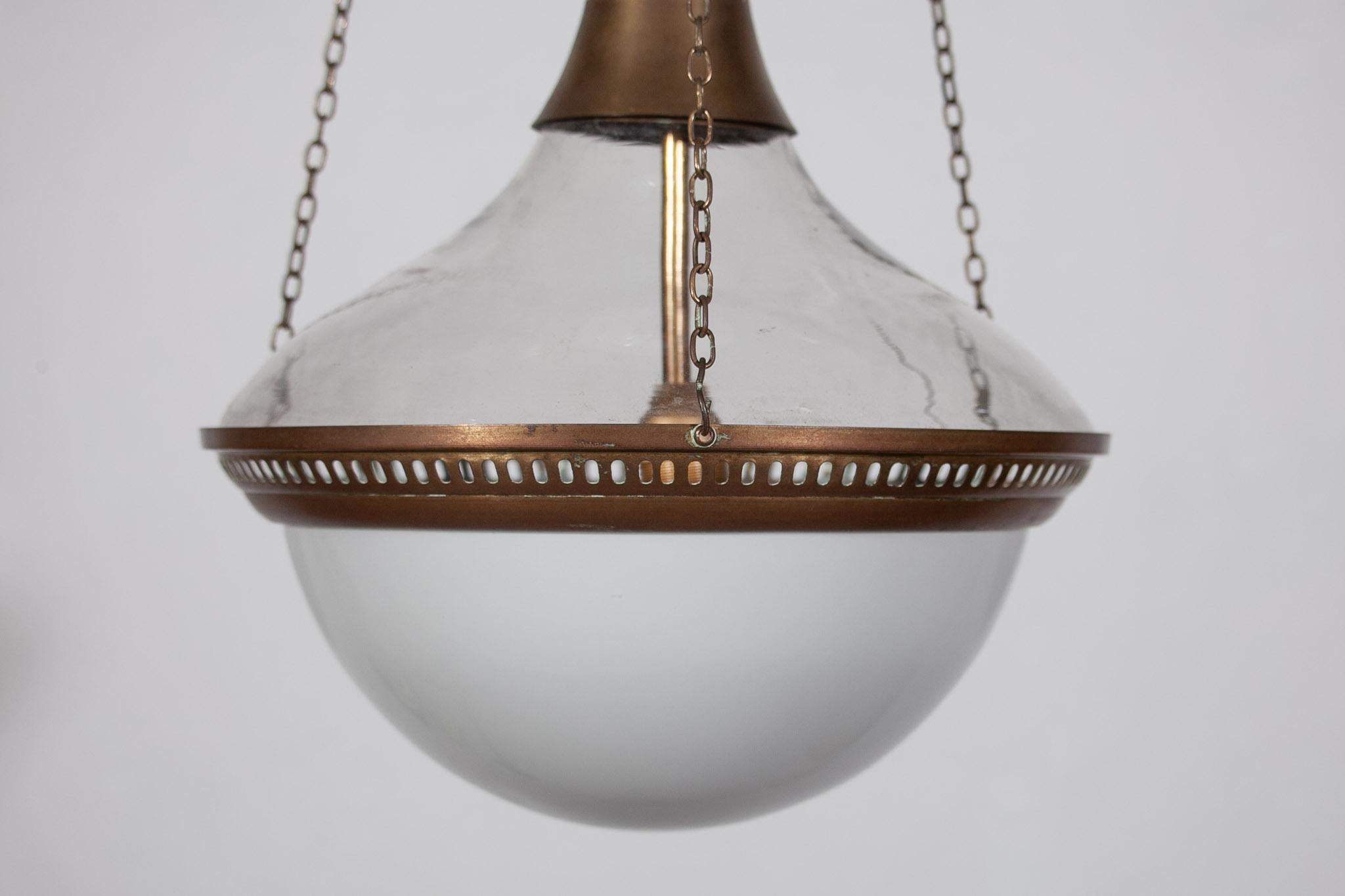 Early 20th Century Antique Germany Large Pendant with Clear Glass and Opaline For Sale