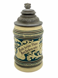 Antique Germany Lidded Beer Stein glazed Ceramic, 1900s