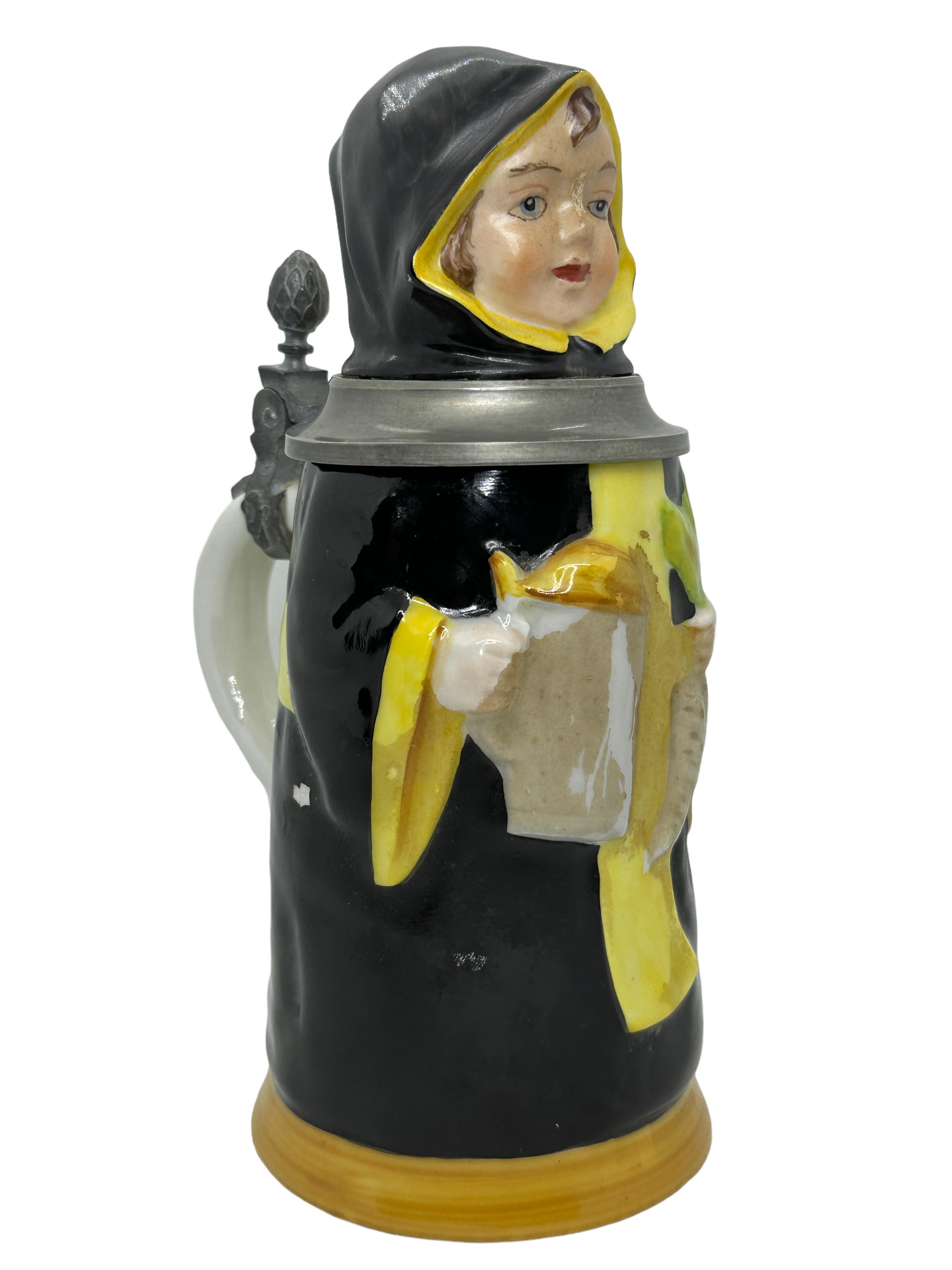A gorgeous character beer stein - Munich Child. This character beer stein has been made in Germany circa 1930s or older, attributed to E. Bohne, Thuringia Germany. Absolutely gorgeous piece hand painted and still in great condition. Lid works
