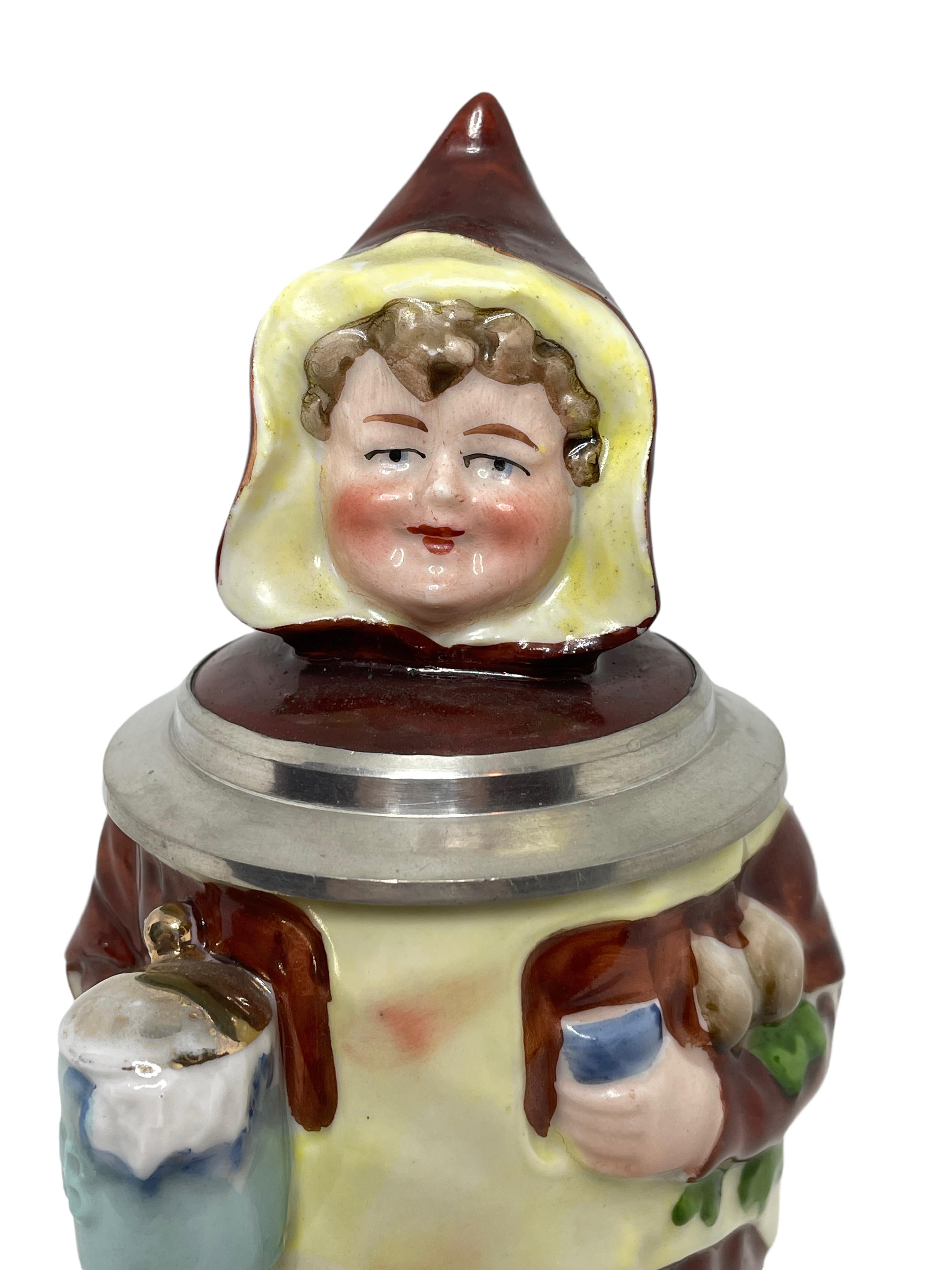 Ceramic Antique Germany Lidded Character Beer Stein Munich Child, E. Bohne Germany 1900s For Sale