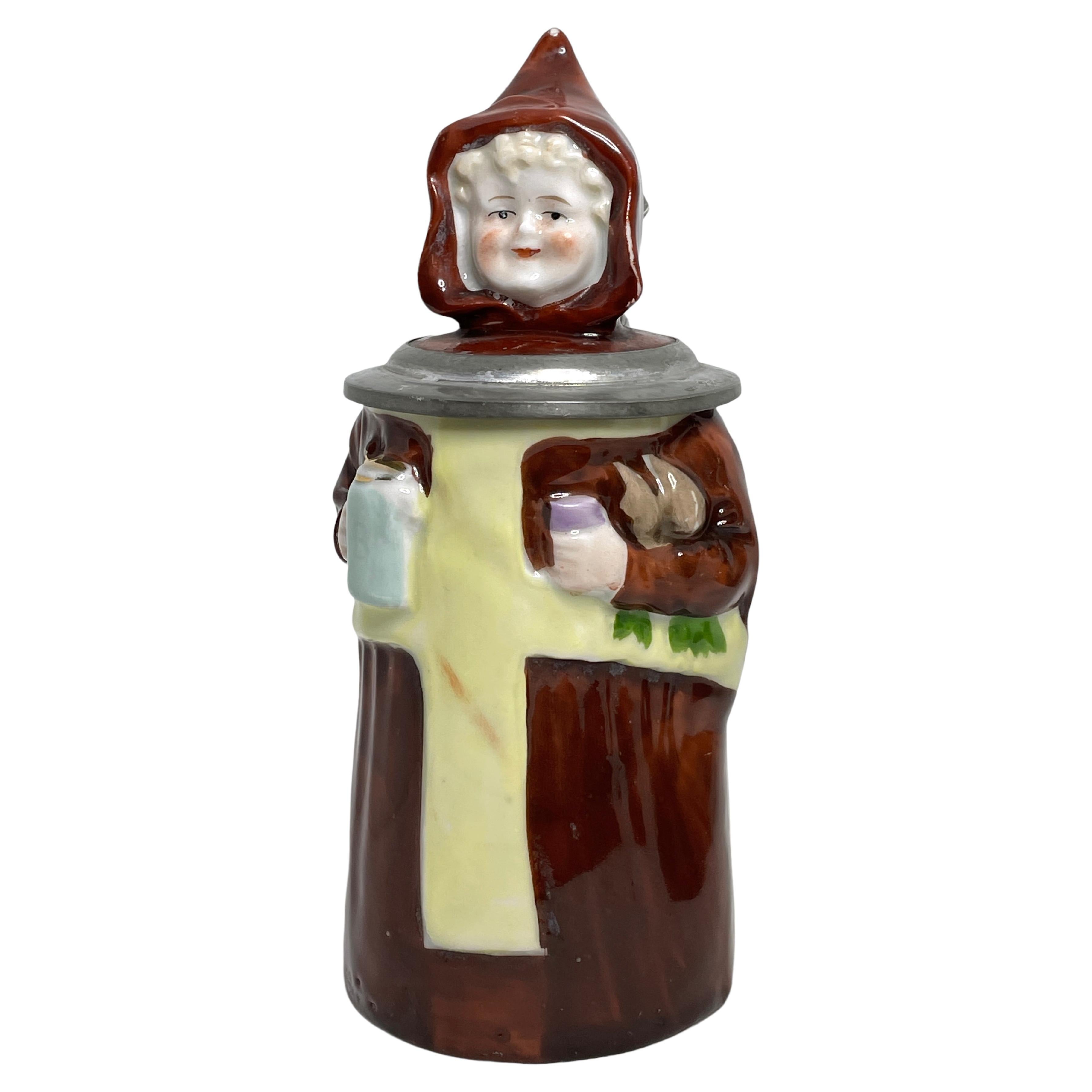 Antique Germany Lidded Character Beer Stein Munich Child, E. Bohne Germany 1900s For Sale