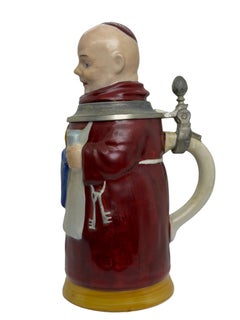 Antique Germany Lidded Character Monk Beer Stein, E. Bohne, Germany, 1930s