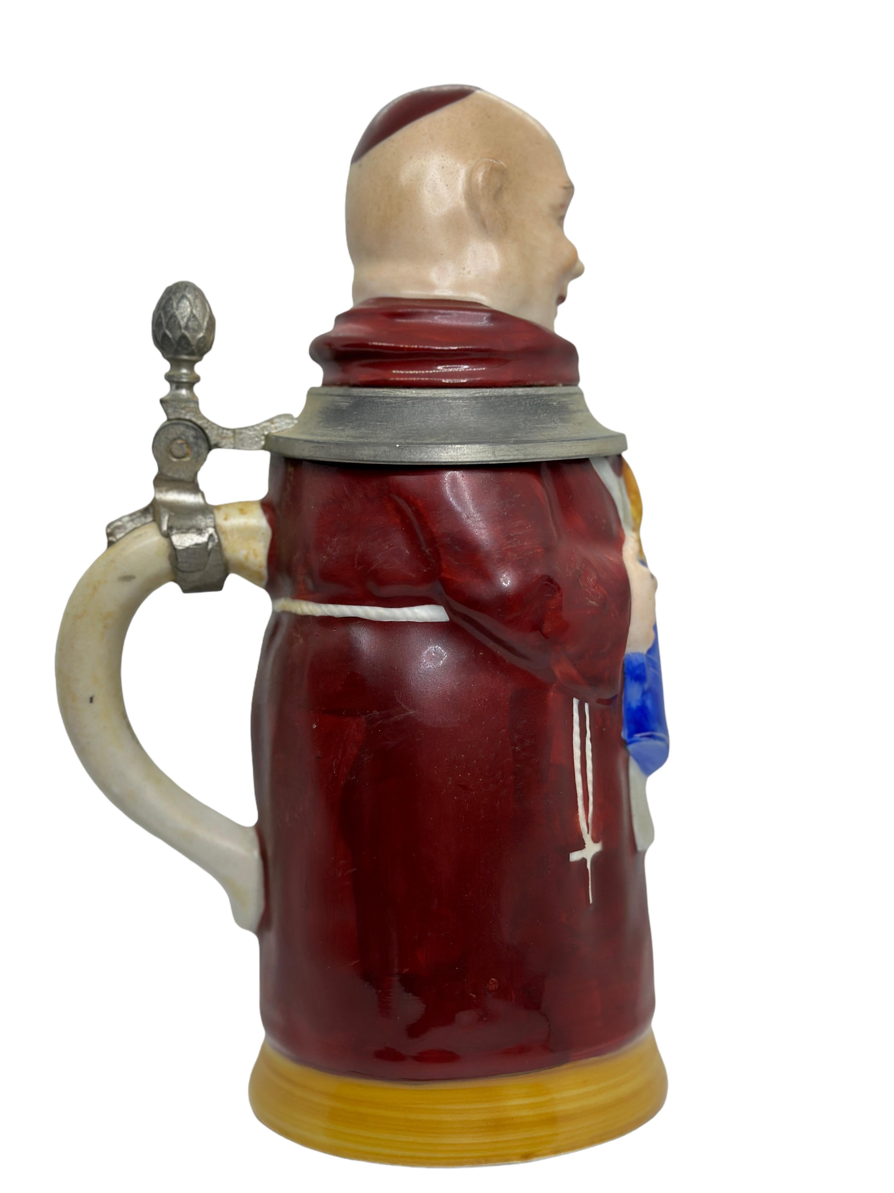 Antiguo Stein de Cerveza Monje con Tapa, E. Bohne, Alemania, años 30 Alemán en venta