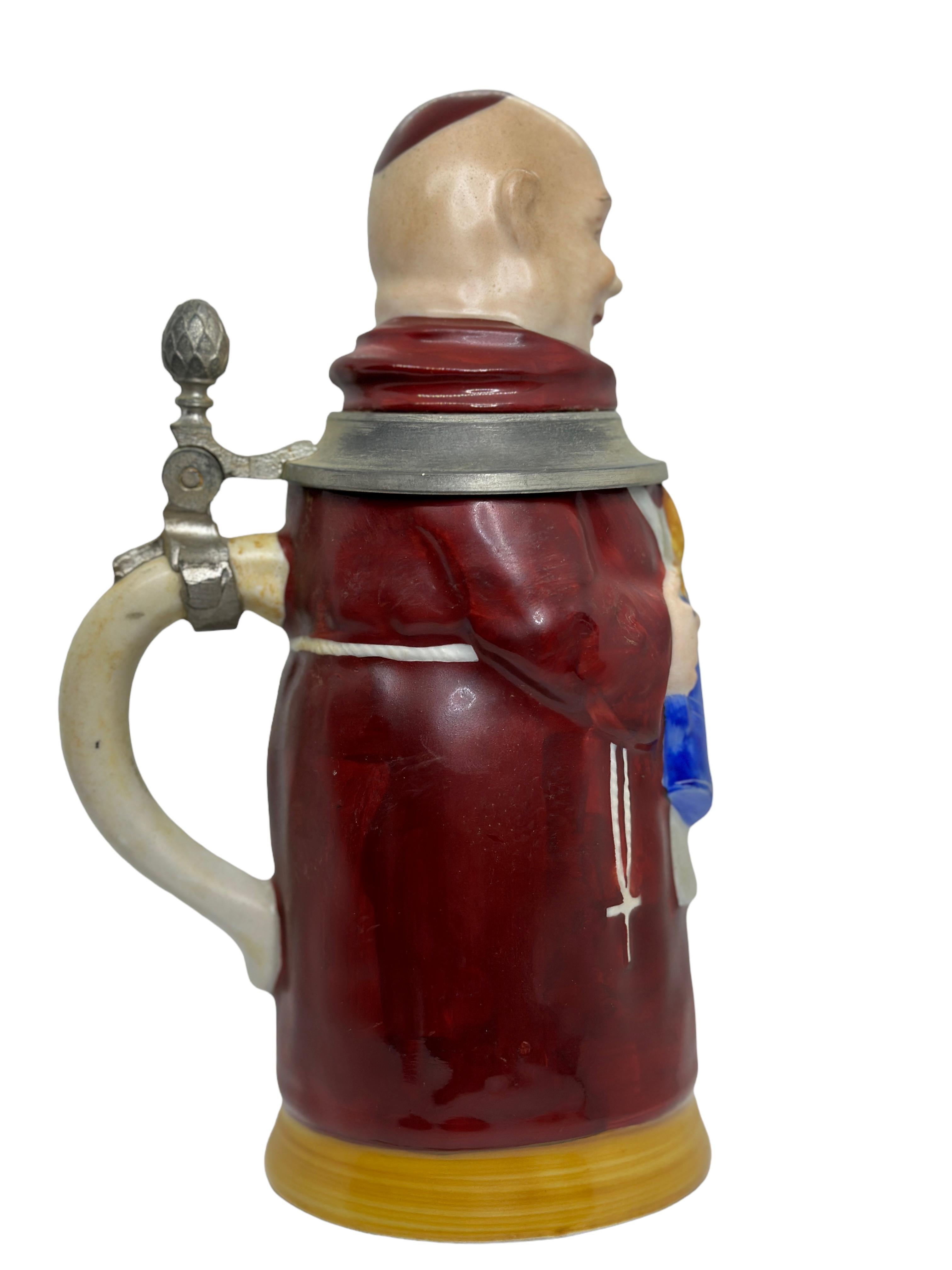 Antiker deutscher Monk-Bierstein mit Deckel, E. Bohne, Deutschland, 1930er Jahre (Handgefertigt) im Angebot