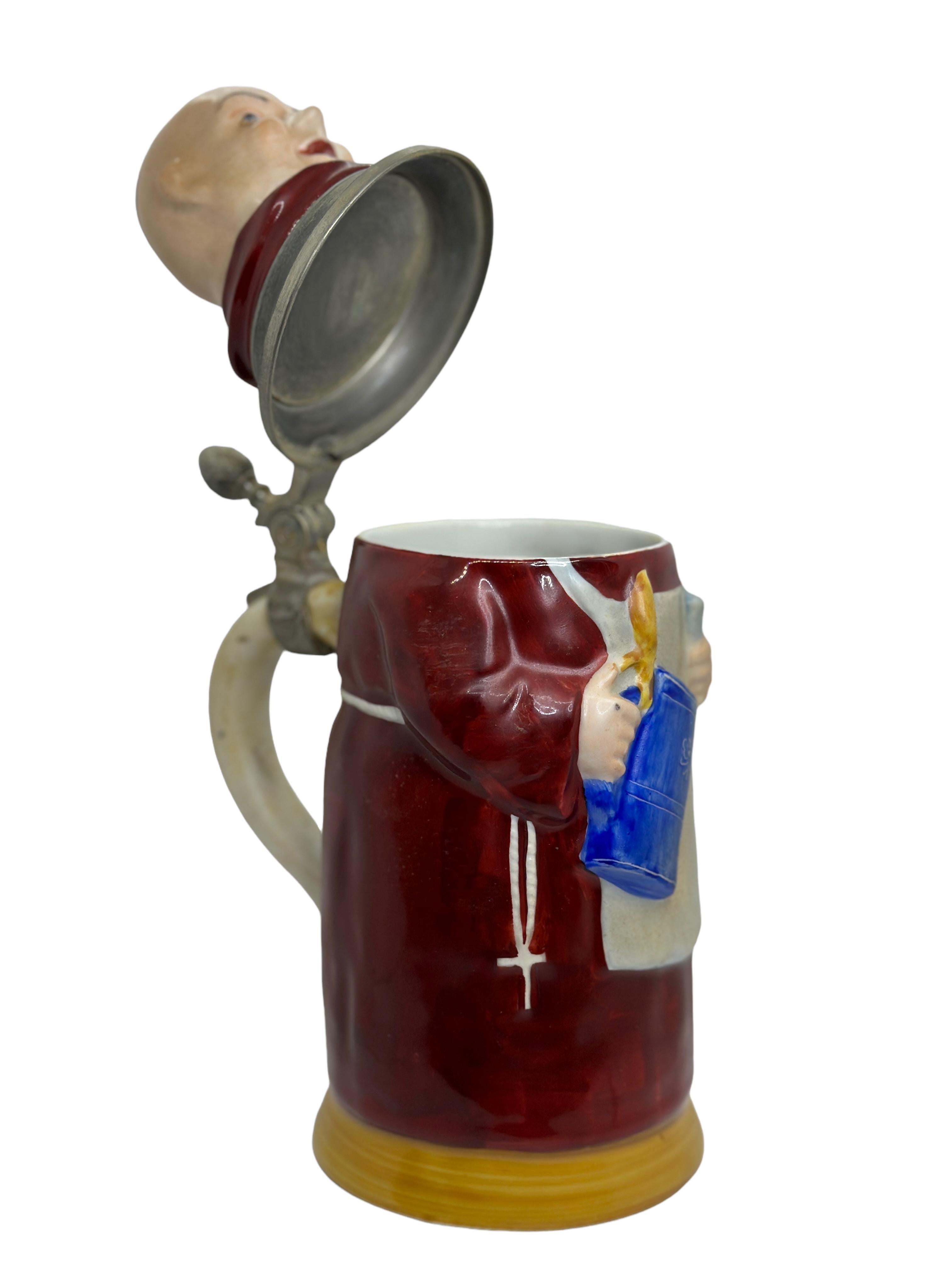 Art Nouveau Antique Germany Lidded Character Monk Beer Stein, E. Bohne, Germany, 1930s For Sale