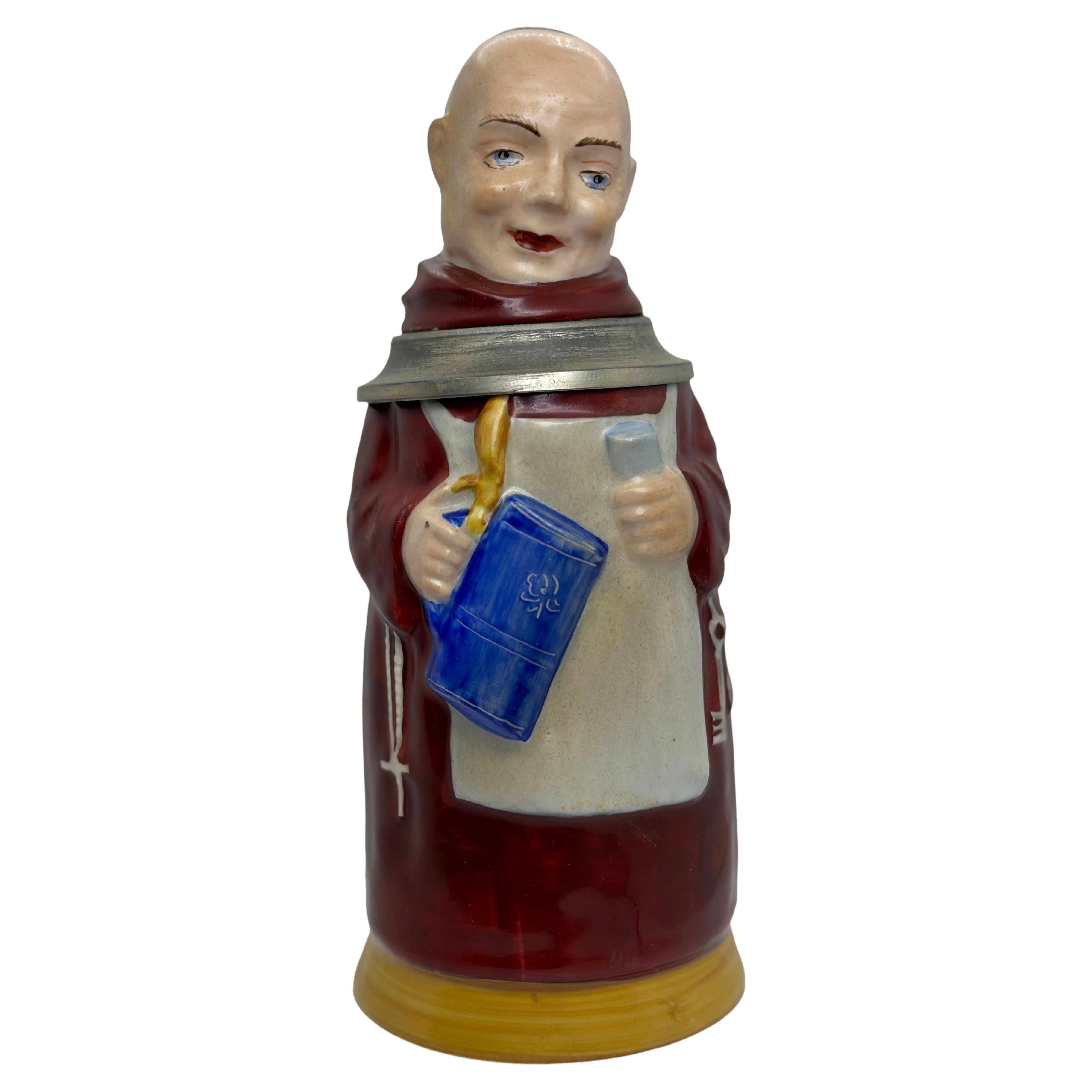 Antique Germany Lidded Character Monk Beer Stein, E. Bohne, Germany, 1930s For Sale