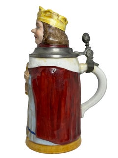 Beer Stein Allemagne antique à couvercle King Character, E. Bohne, Allemagne, années 1930