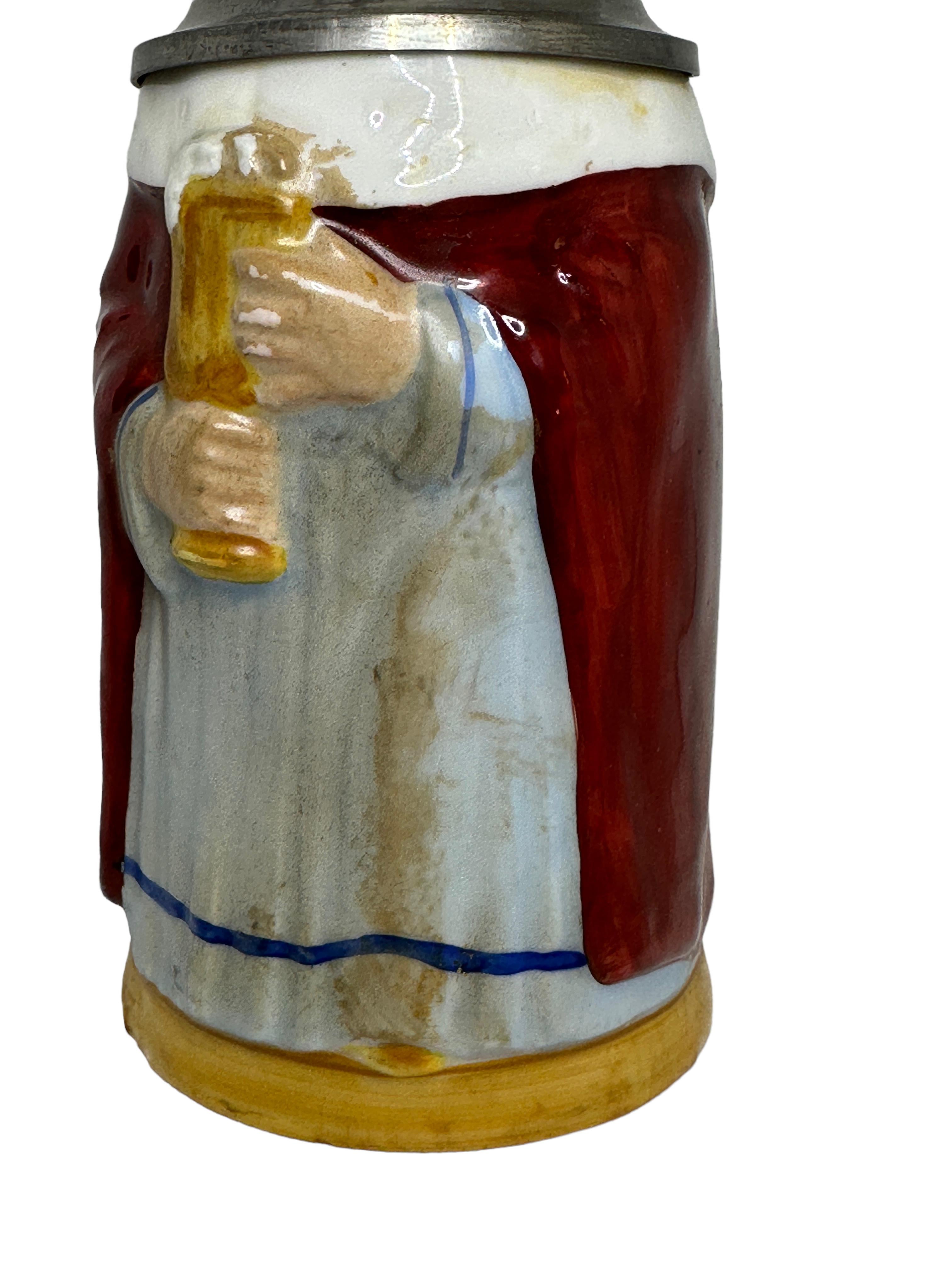 Antique Germany Lidded King Character Beer Stein, E. Bohne, Germany, 1930s For Sale 1