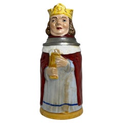 Antique Germany Lidded King Character Beer Stein, E. Bohne, Germany, 1930s