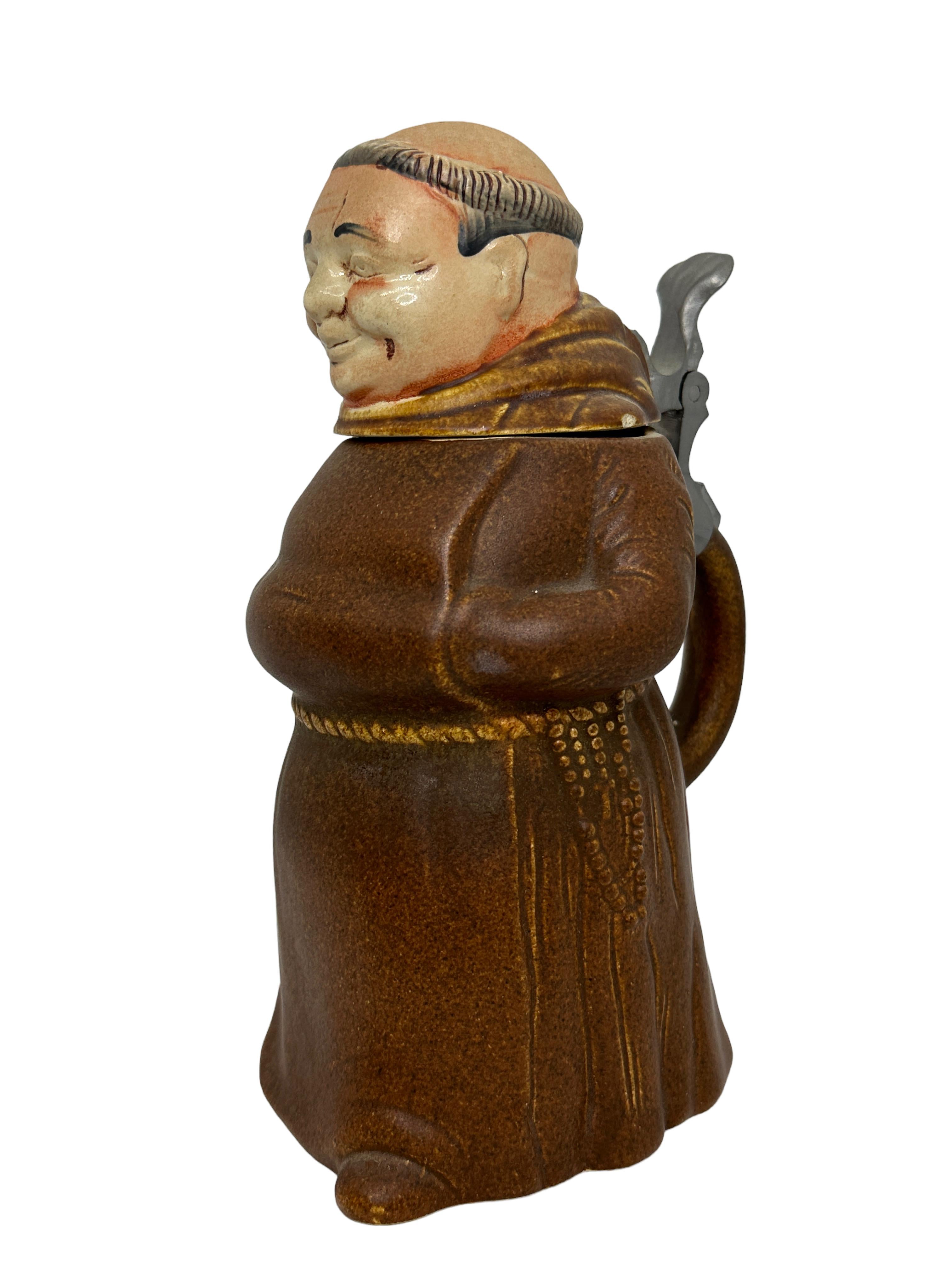 A gorgeous character beer stein - Monk. This character beer stein has been made in Germany circa 1960s or older. Absolutely gorgeous piece handcrafted and still in great condition. Lid works properly. Nice addition to any collection or just to use.