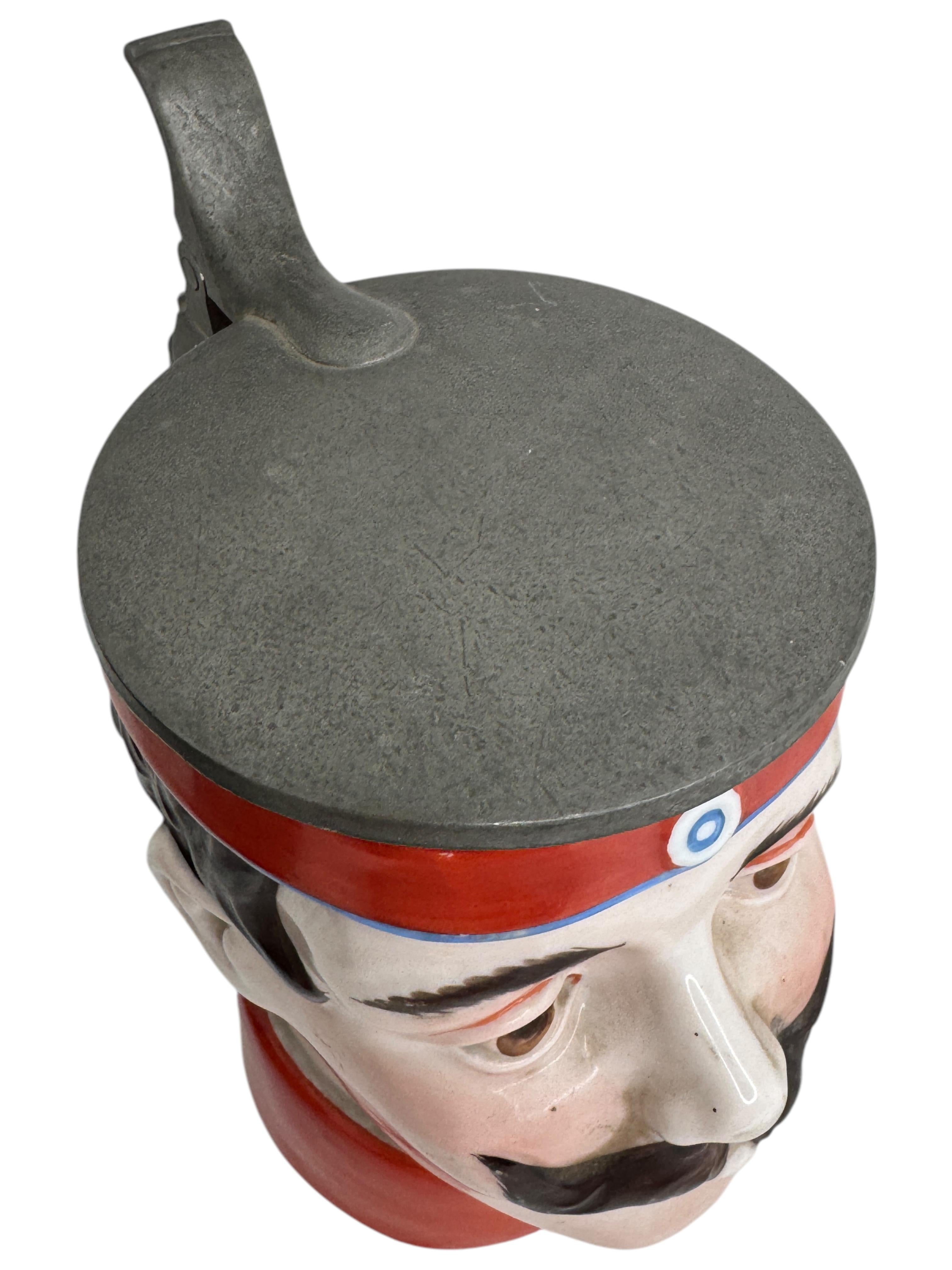 Antique Germany Lidded Soldier Head Beer Stein, E. Bohne, Germany, 1900s 3