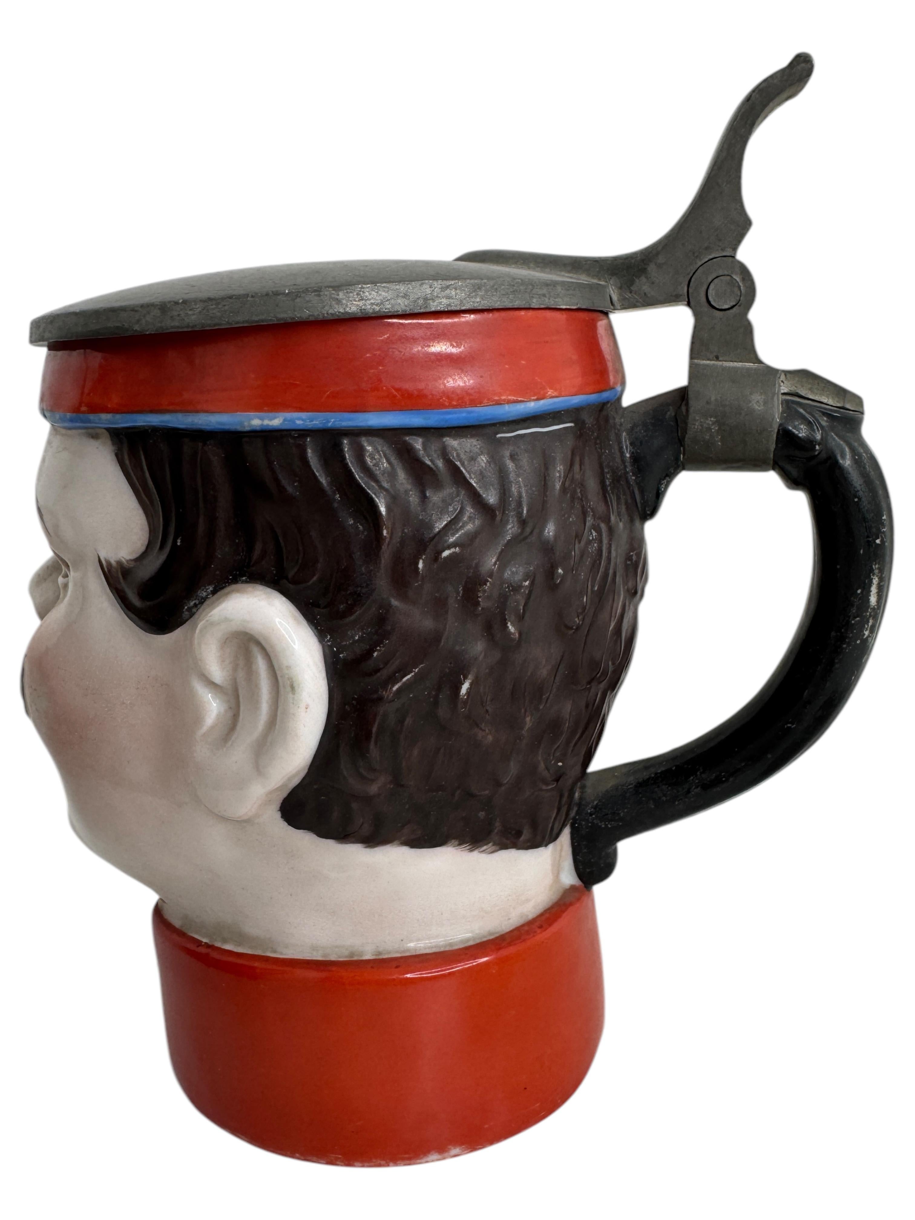 Hand-Crafted Antique Germany Lidded Soldier Head Beer Stein, E. Bohne, Germany, 1900s