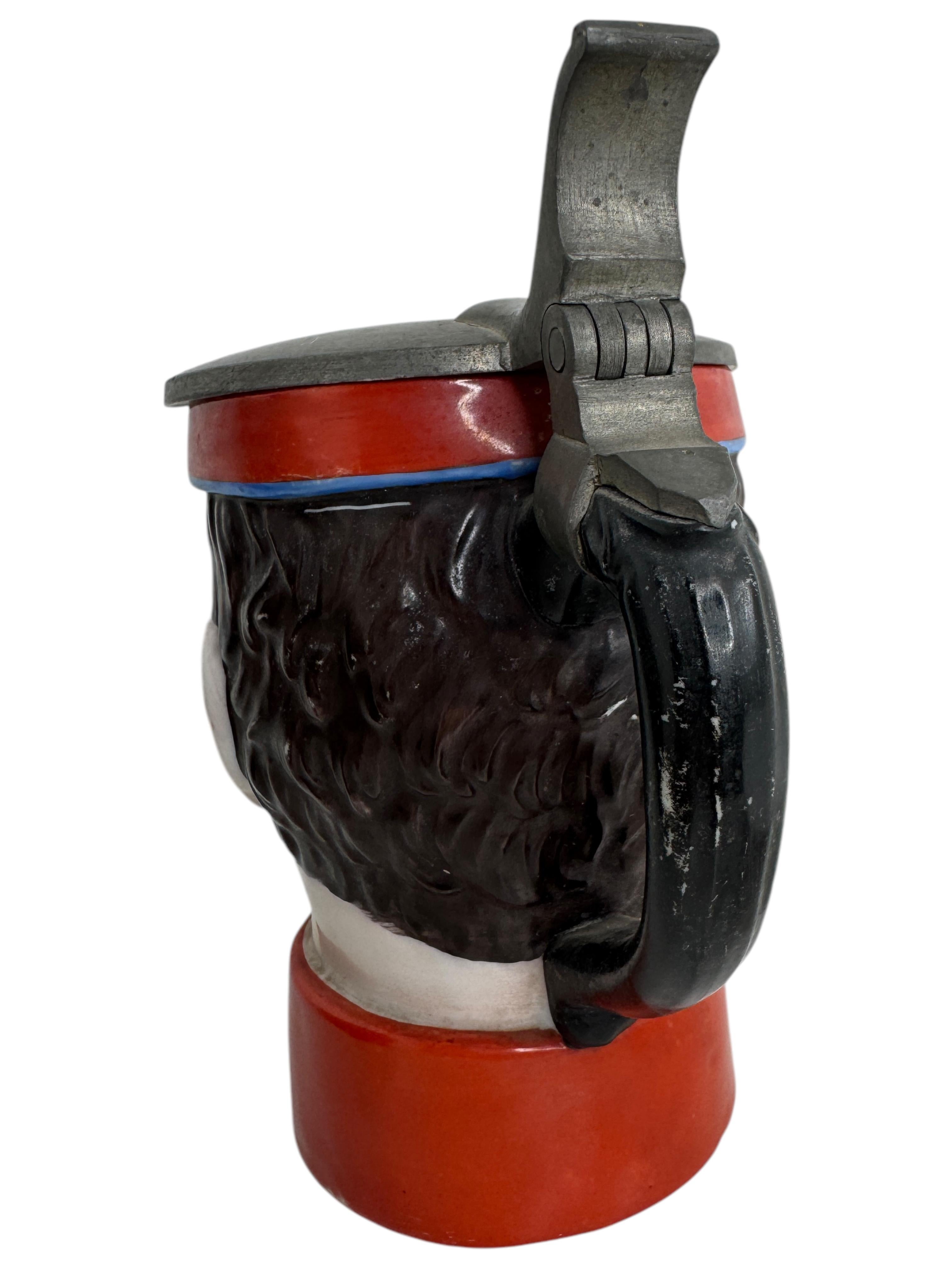 Antique Germany Lidded Soldier Head Beer Stein, E. Bohne, Germany, 1900s In Good Condition In Nuernberg, DE