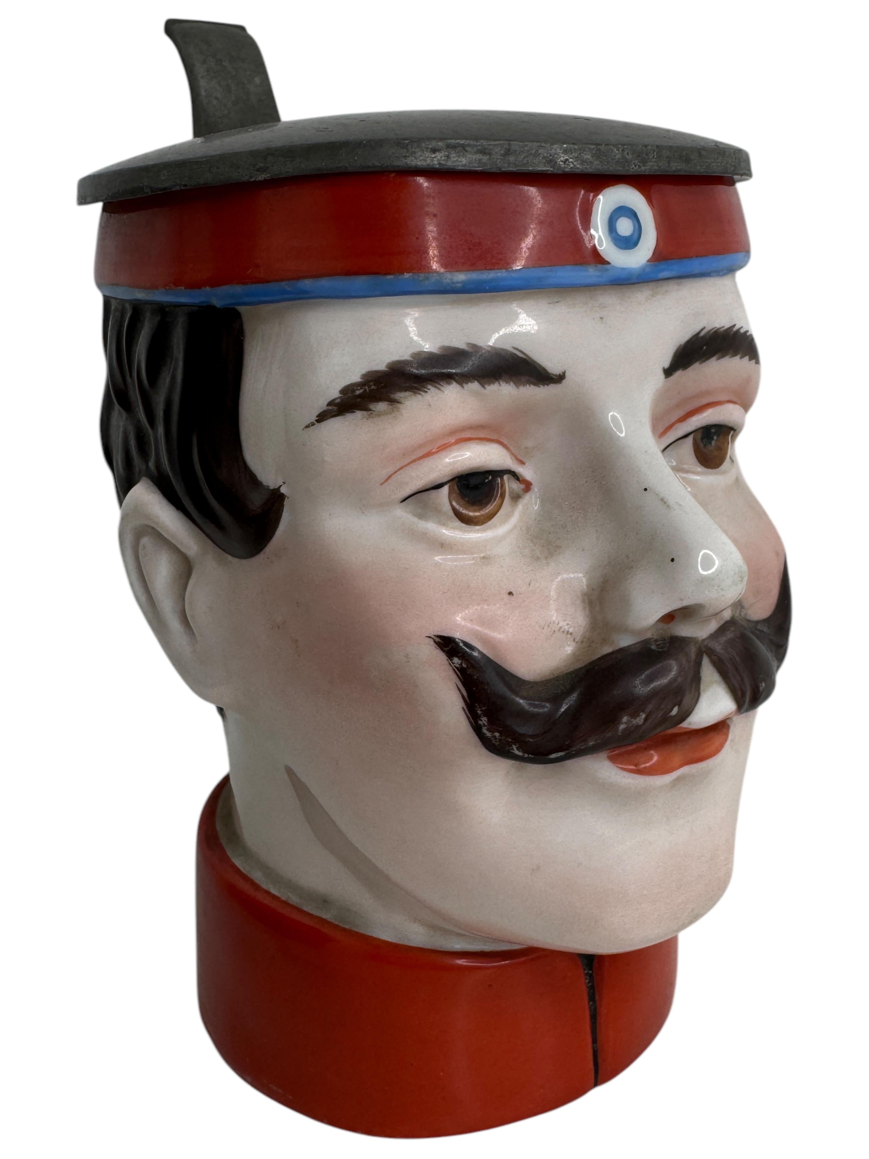 Antique Germany Lidded Soldier Head Beer Stein, E. Bohne, Germany, 1900s 1