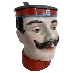 Antique Germany Lidded Soldier Head Beer Stein, E. Bohne, Germany, 1900s