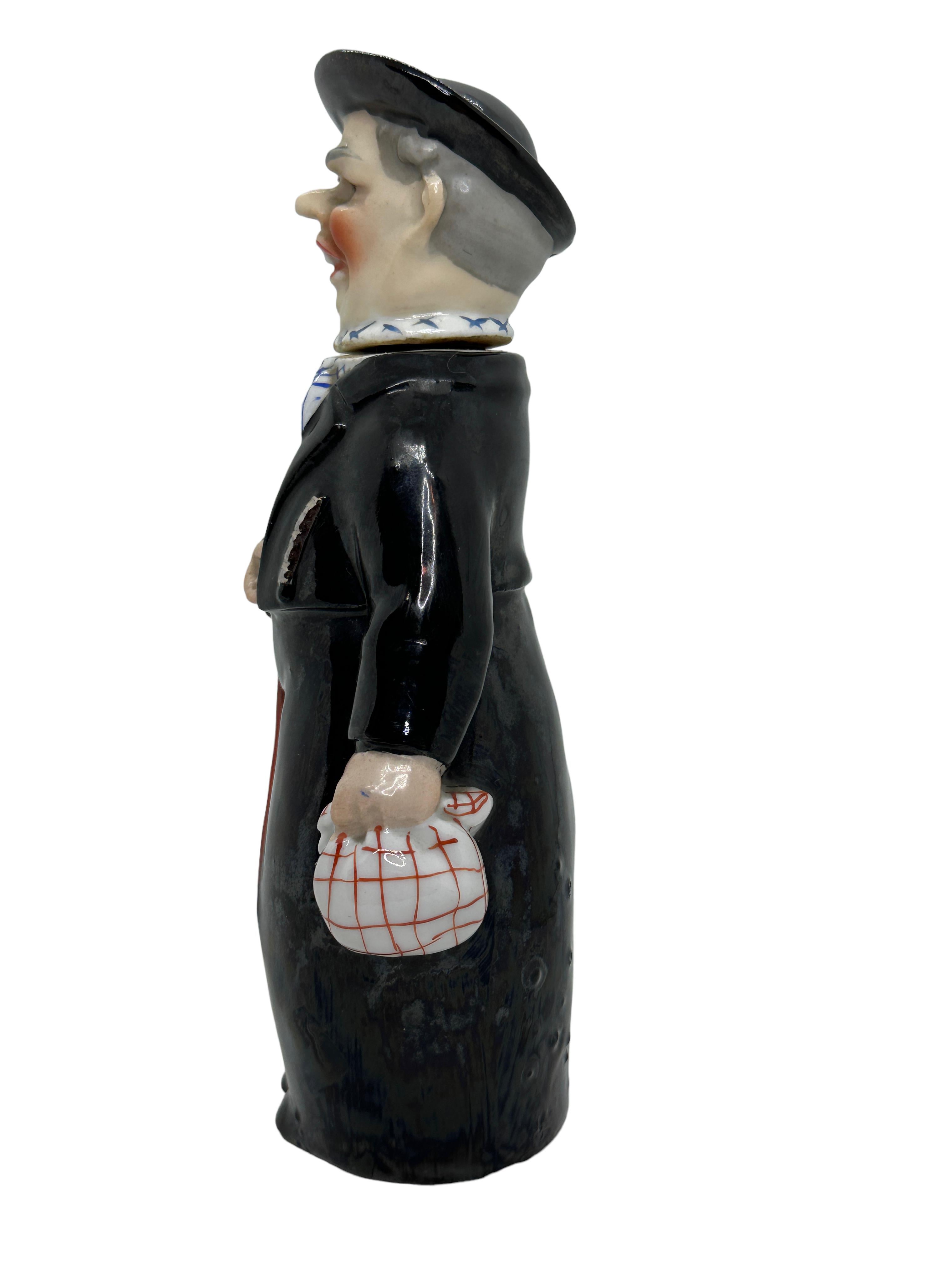 A gorgeous character bottle - traditional black forest Priest. This character bottle has been made in Germany circa 1910s or older, attributed to E. Bohne, Thuringia Germany. Absolutely gorgeous piece hand painted and still in great condition. Nice