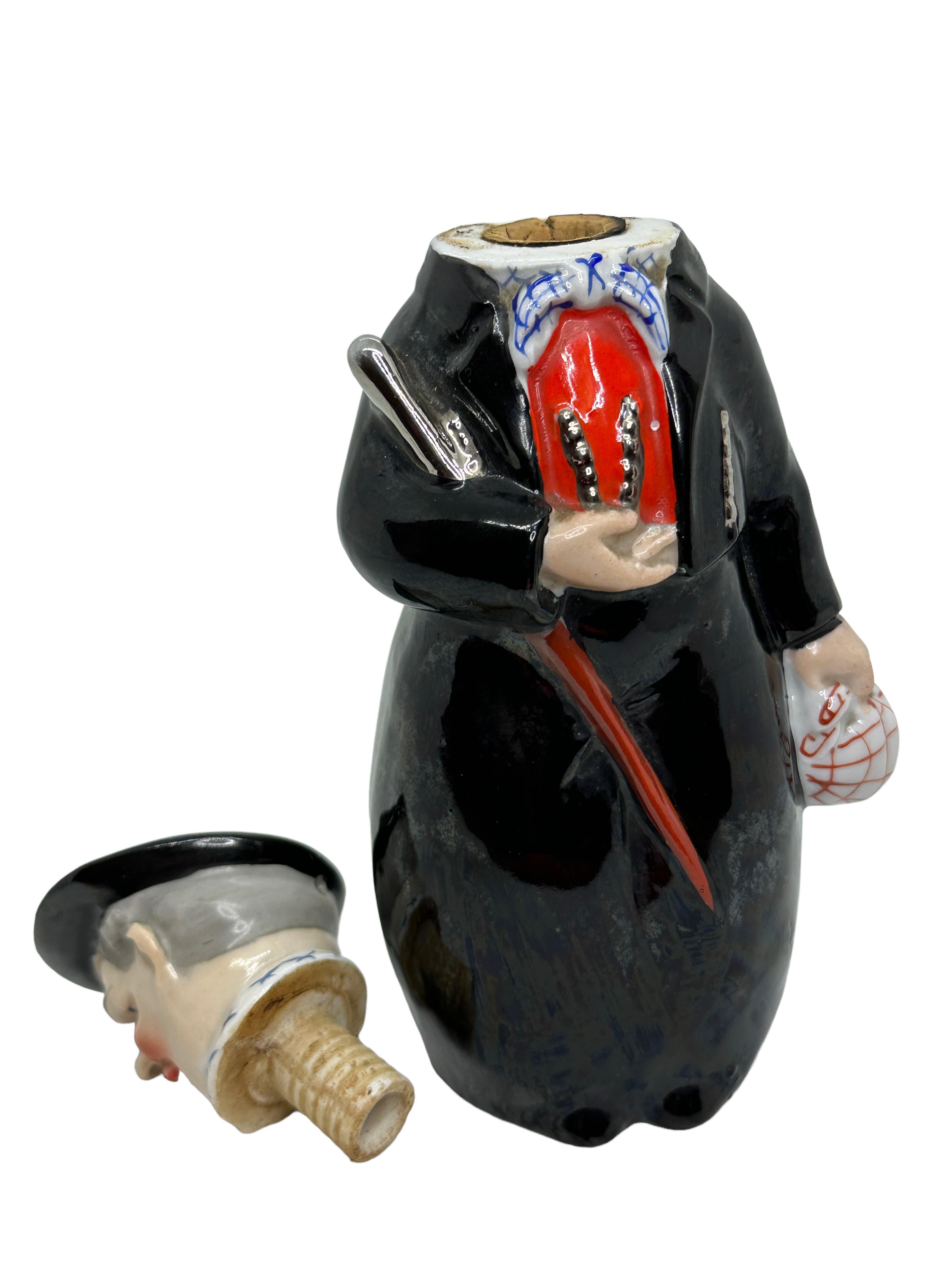 Ceramic Antique Germany Liqueur Character Bottle Priest, E. Bohne, Germany, 1910s For Sale