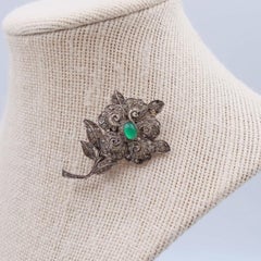 Antique Germany Sterling Silver Paste Emerald Brooch 1910's