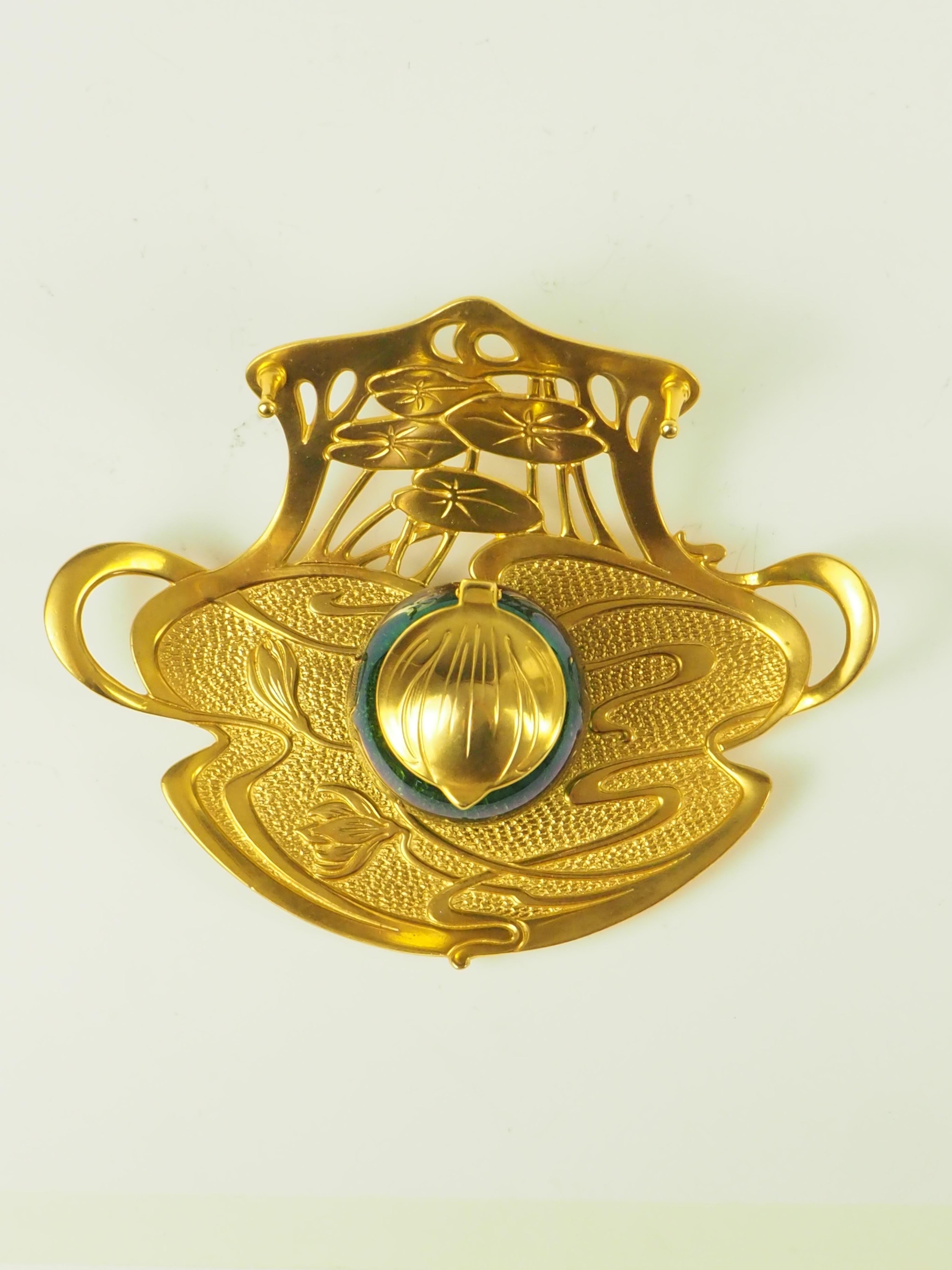 Antico calamaio viennese Geschutzt Art Nouveau in bronzo con vetro artistico in vendita 7