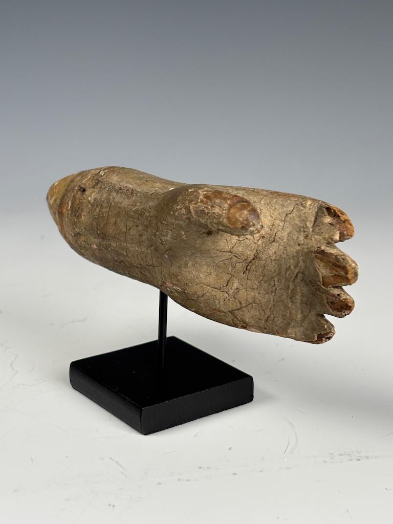 Wood Antique Gesso-Painted Hand Fragment on Stand For Sale