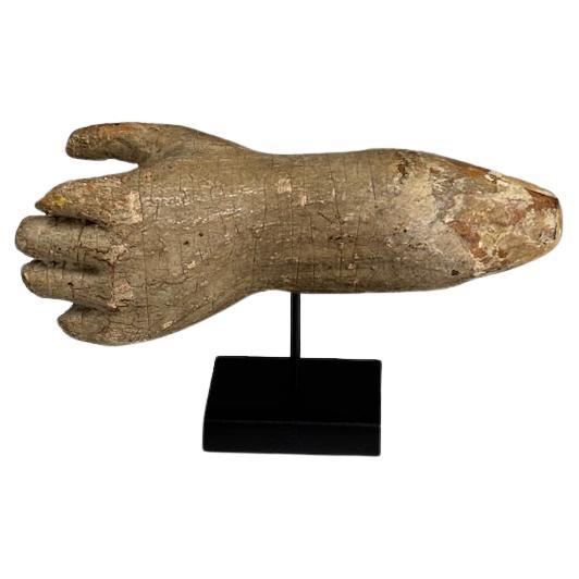 Antique Gesso-Painted Hand Fragment on Stand For Sale