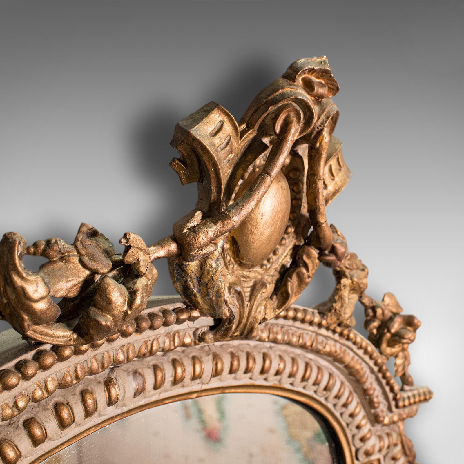 19th Century Antique Gesso Wall Mirror, Italian, Giltwood, Glass, Shield, Victorian, C.1900