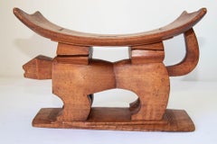 Antique Ghanian Ashanti Style Stool with Leopard Carved, Africa