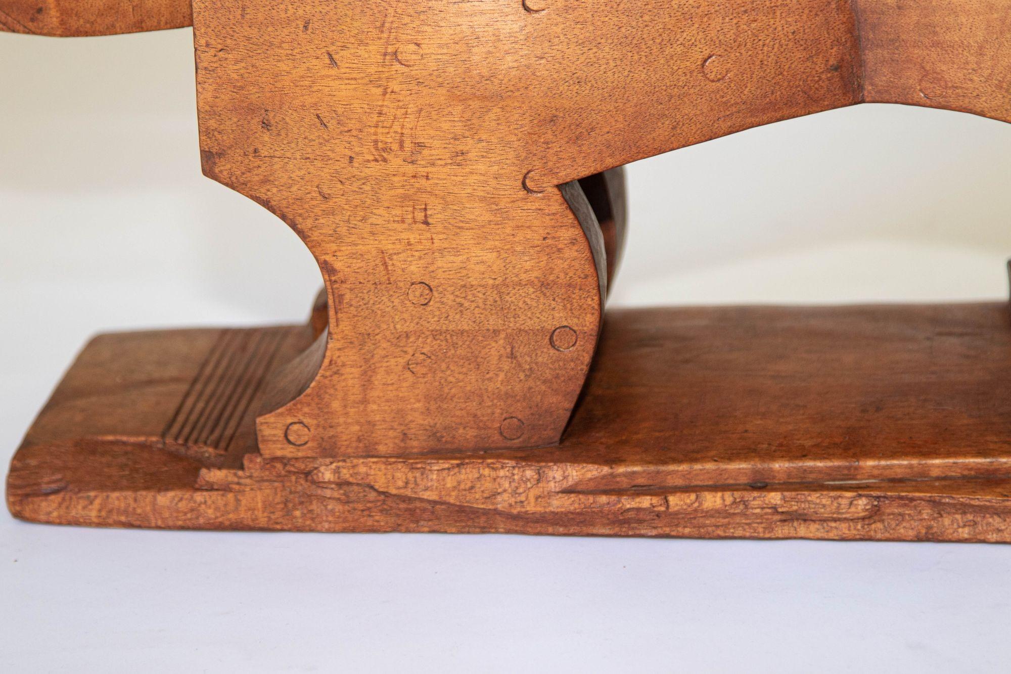 Antique Ghanian Ashanti Style Stool with Leopard Carved, Africa In Fair Condition For Sale In North Hollywood, CA