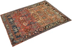 Antique Gharajeh Rug, Hand-Knotted, 6.7 × 4.9 ft – Red, Navy & Blue
