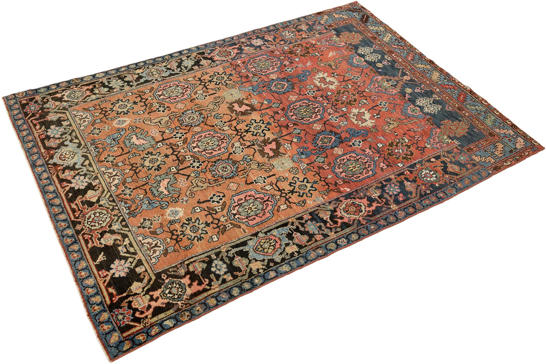 Antiker Gharajeh-Teppich, handgeknüpft, 6,7 × 4,9 Fuß - Rot, Marine & Blau (Persisch) im Angebot