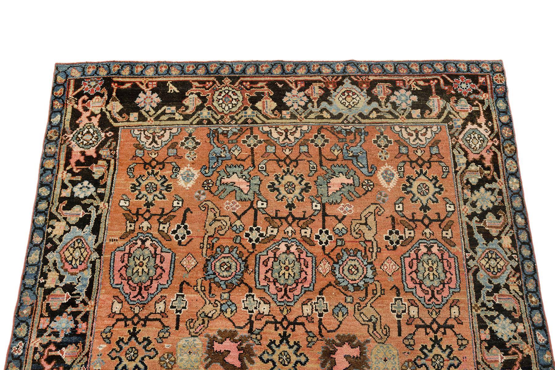 Antiker Gharajeh-Teppich, handgeknüpft, 6,7 × 4,9 Fuß - Rot, Marine & Blau (Handgeknüpft) im Angebot