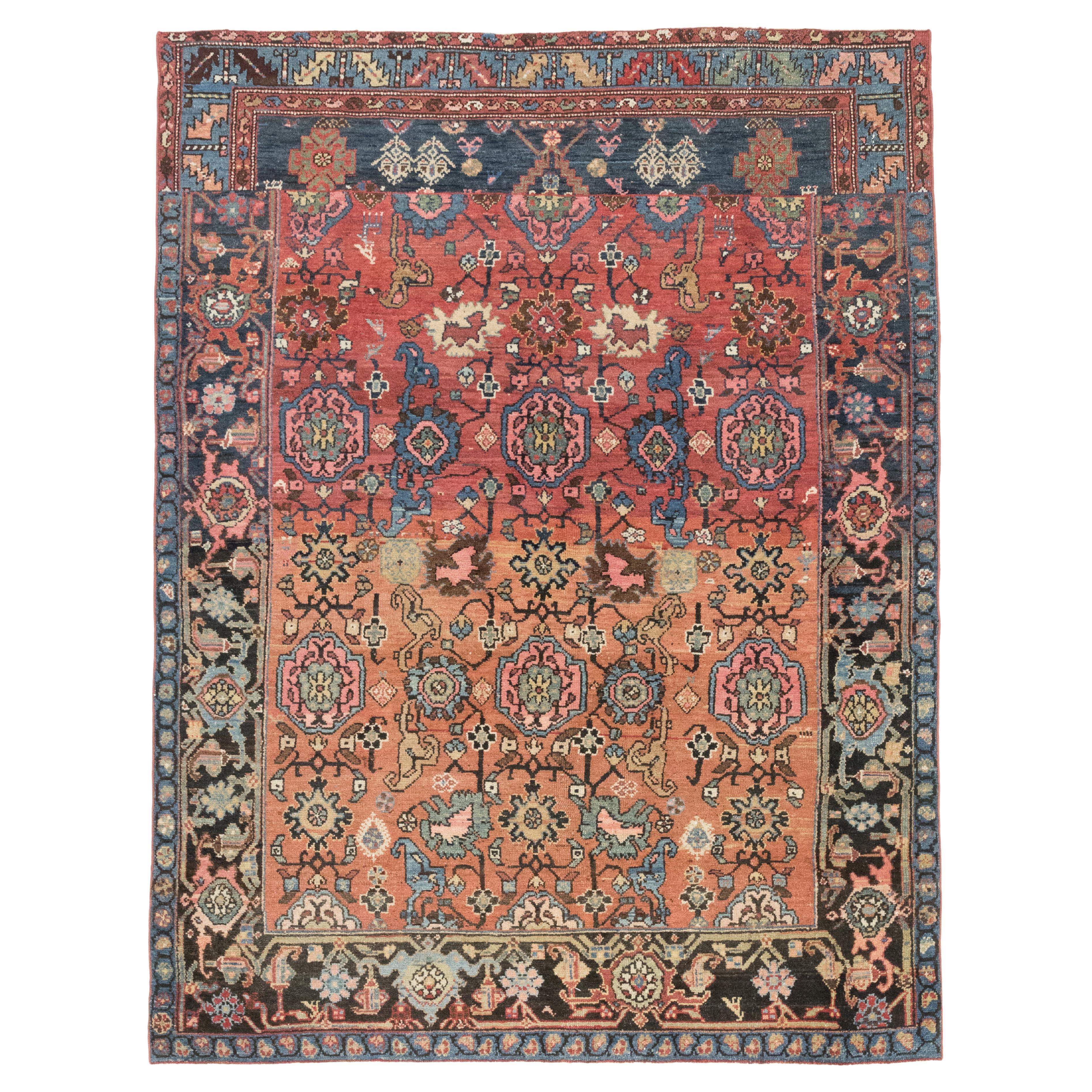 Antiker Gharajeh-Teppich, handgeknüpft, 6,7 × 4,9 Fuß - Rot, Marine 
Blau