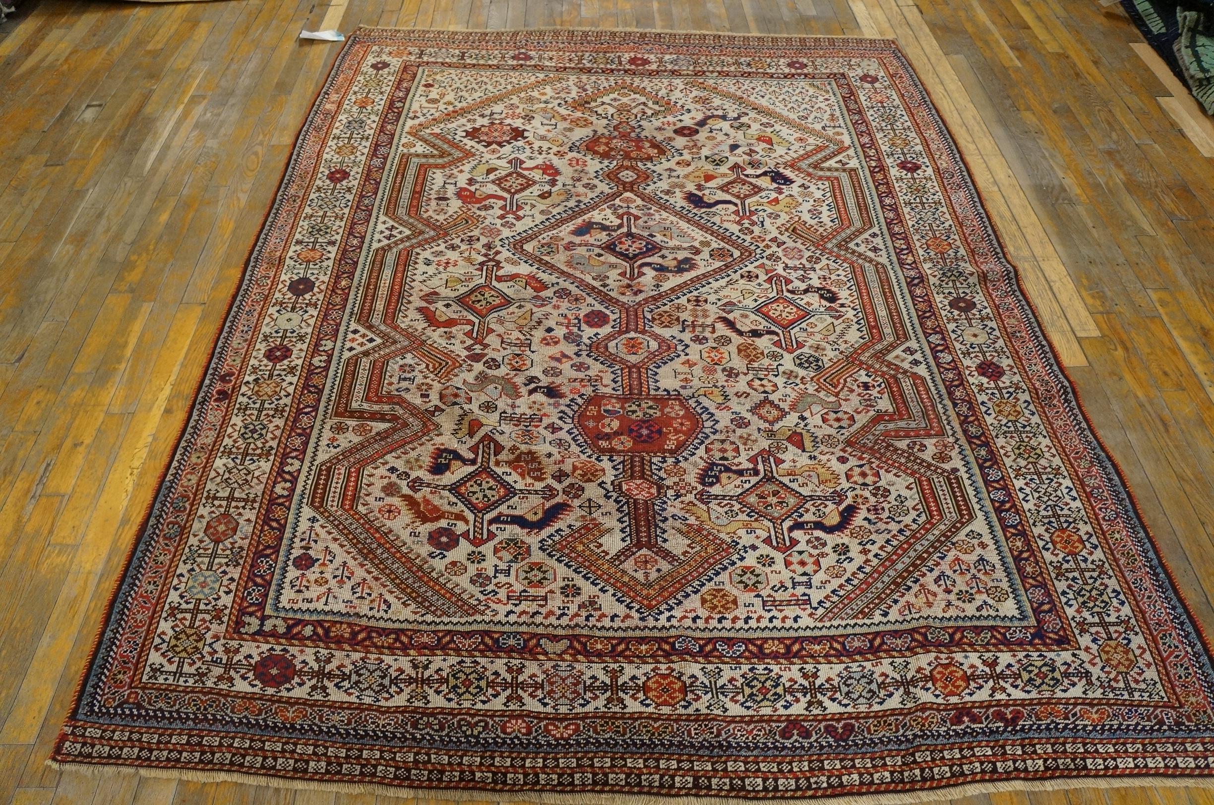 Hand-Knotted 19th Century S. Persian Ghashgaie Shekarlu Bird Rug ( 5'10