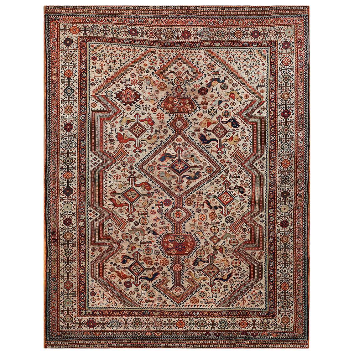 Tappeto Ghashgaie Shekarlu Bird persiano del XIX secolo ( 5'10" x 7'8" - 178 x 233 )