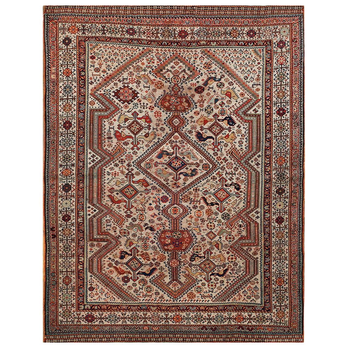 19th Century S. Persian Ghashgaie Shekarlu Bird Rug ( 5'10" x 7'8" - 178 x 233 ) For Sale