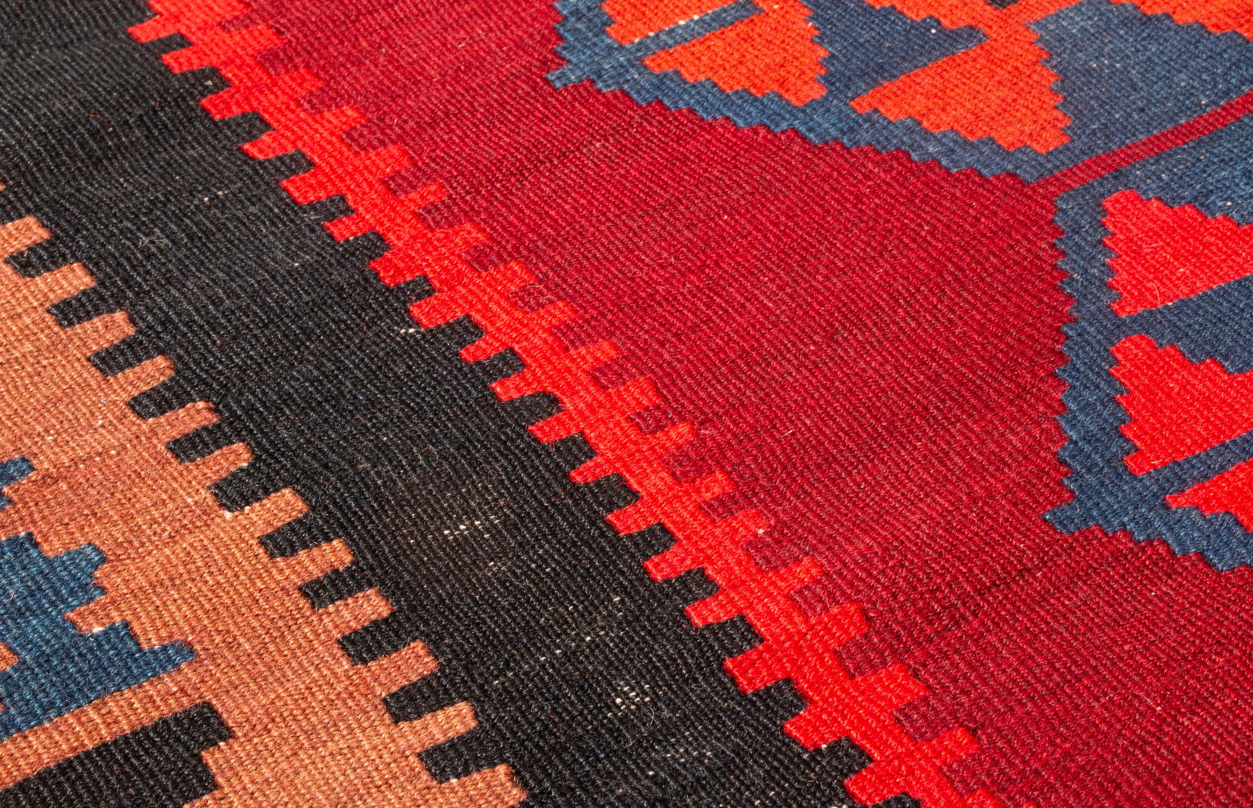 Early 20th Century Antique Ghazvin Red and Blue Persian Wool Kilim Rug