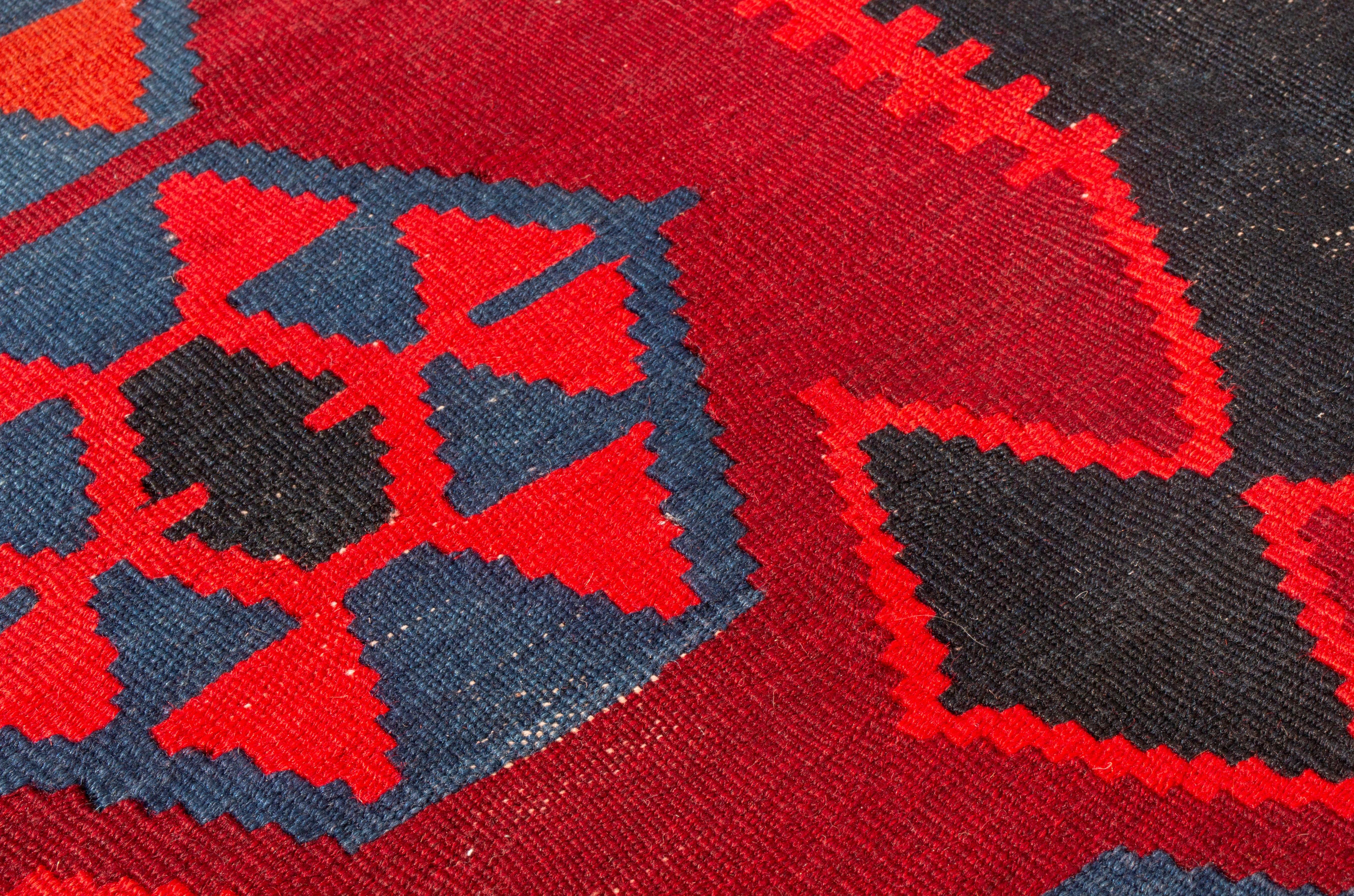 Antique Ghazvin Red and Blue Persian Wool Kilim Rug 1