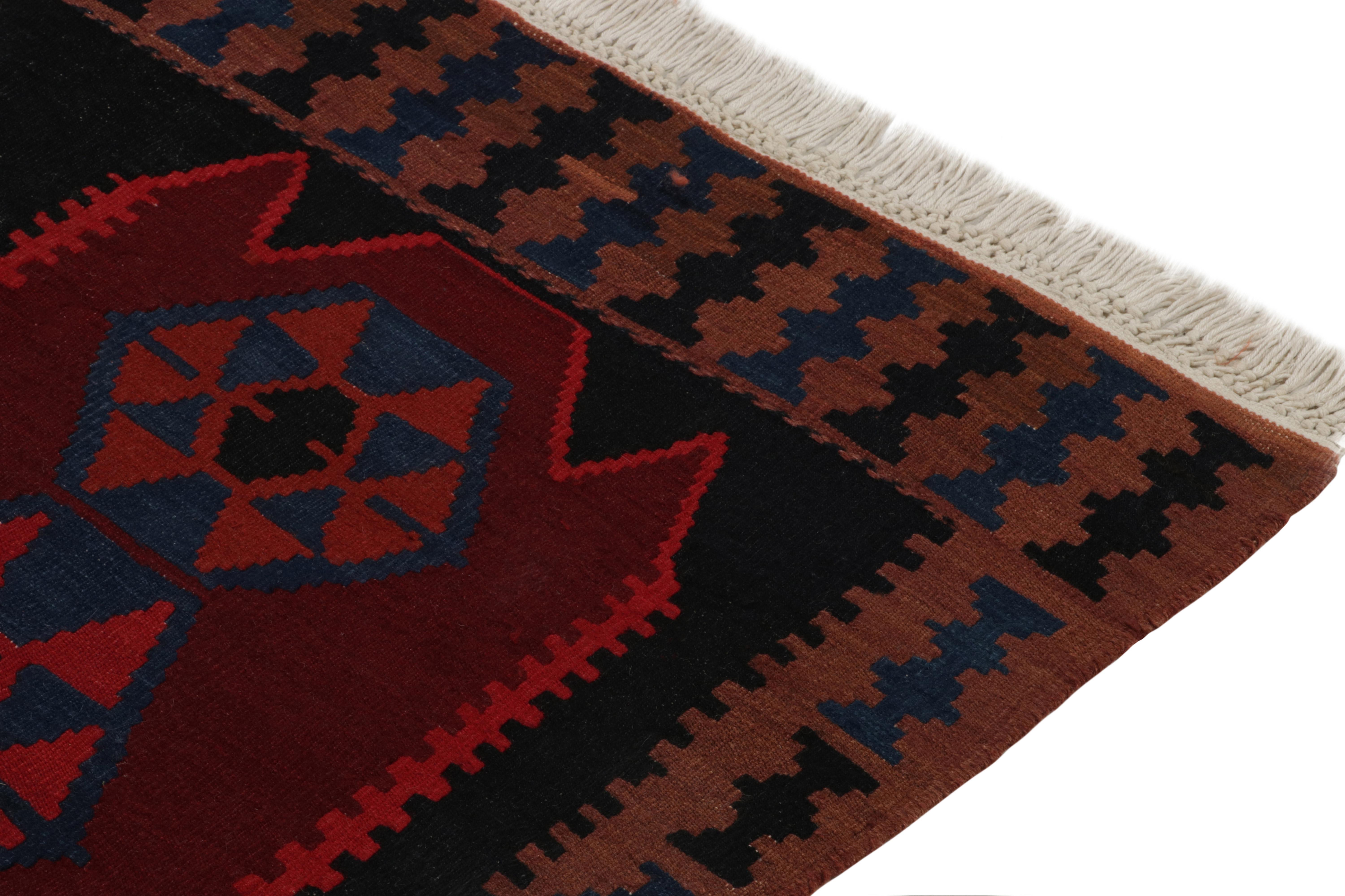 Hand-Knotted Vintage Ghazvin Kilim in Black with Red & Blue Geometric pattern by Rug & Kilim For Sale