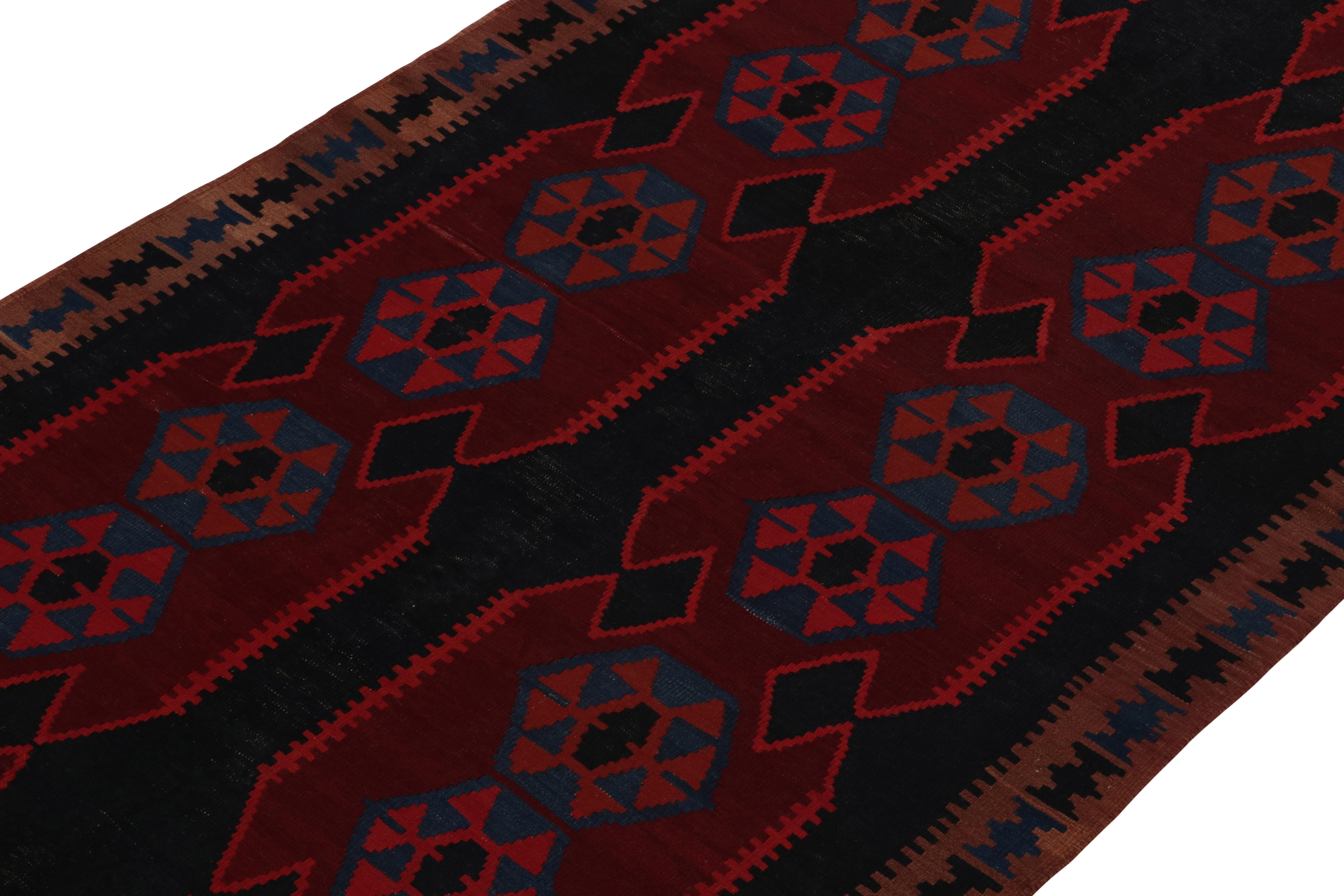 Persian Vintage Ghazvin Kilim in Black with Red & Blue Geometric pattern by Rug & Kilim For Sale