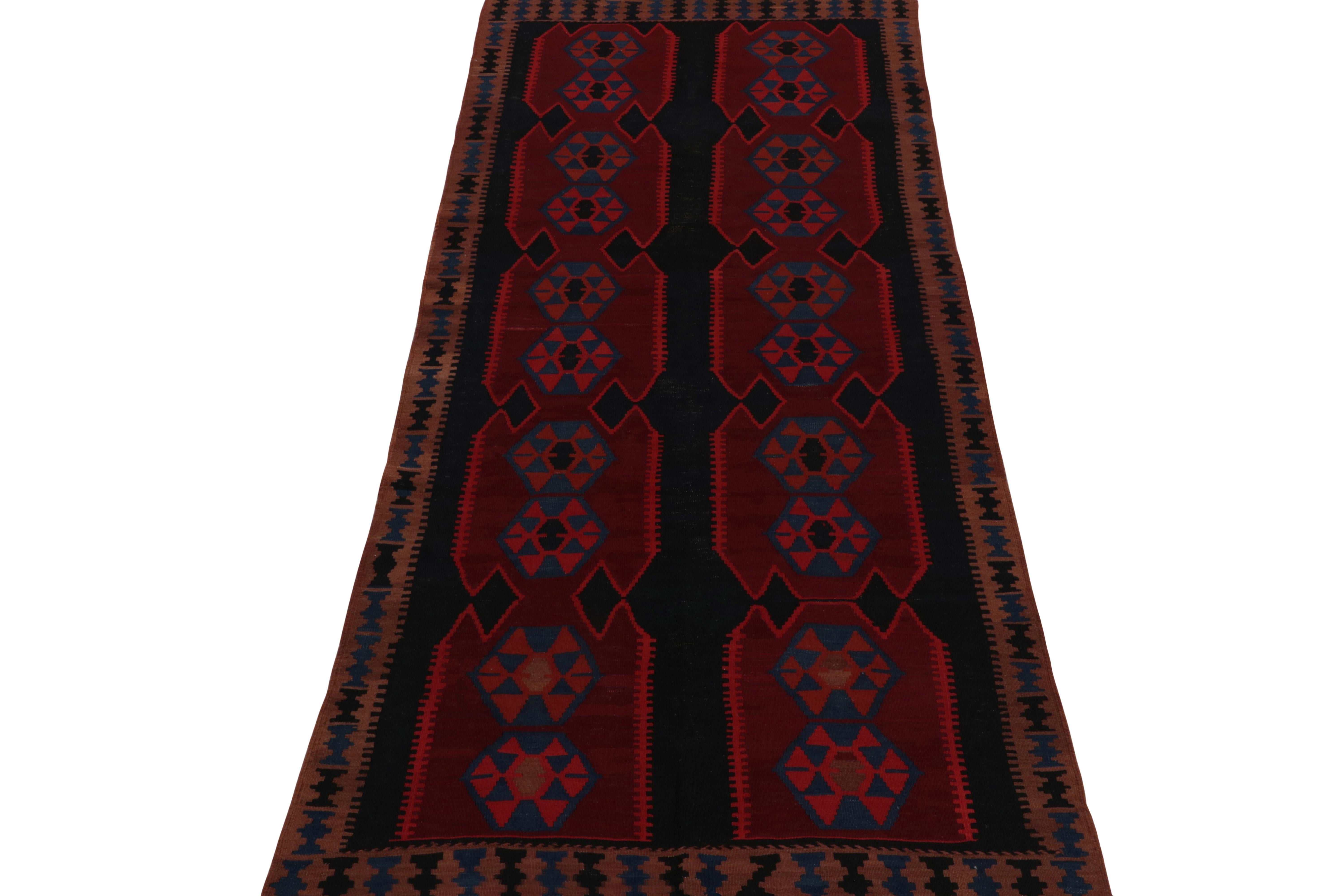 Tribal Vintage Ghazvin Kilim in Black with Red & Blue Geometric pattern by Rug & Kilim For Sale