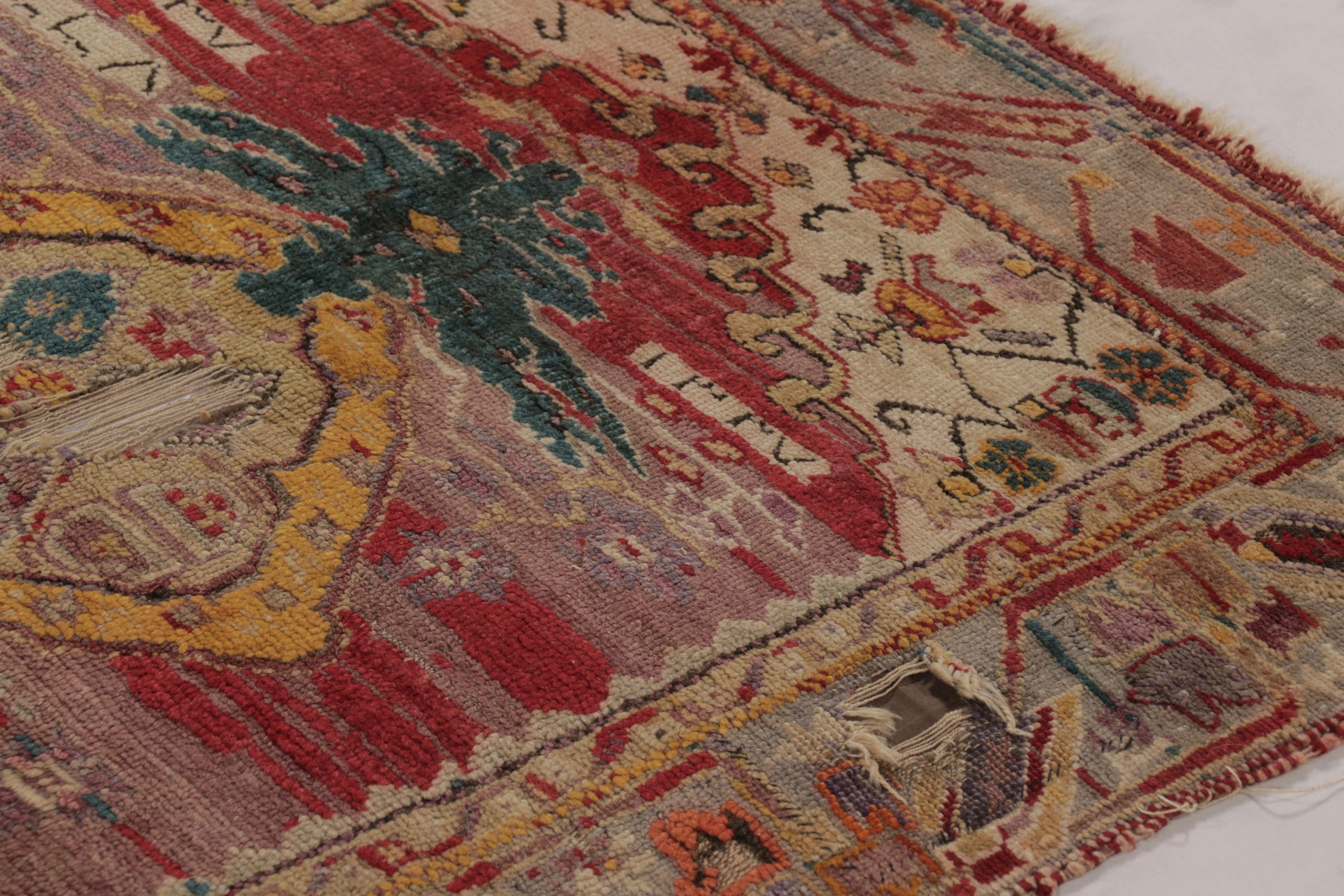 Hand knotted in wool and originating from Turkey circa 1880-1890, this 3x5 antique rug hails from the Ghiordes region of former Anatolia—renowned among classic and traditional rug families for a history of craftsmanship

On the Design:

More than a