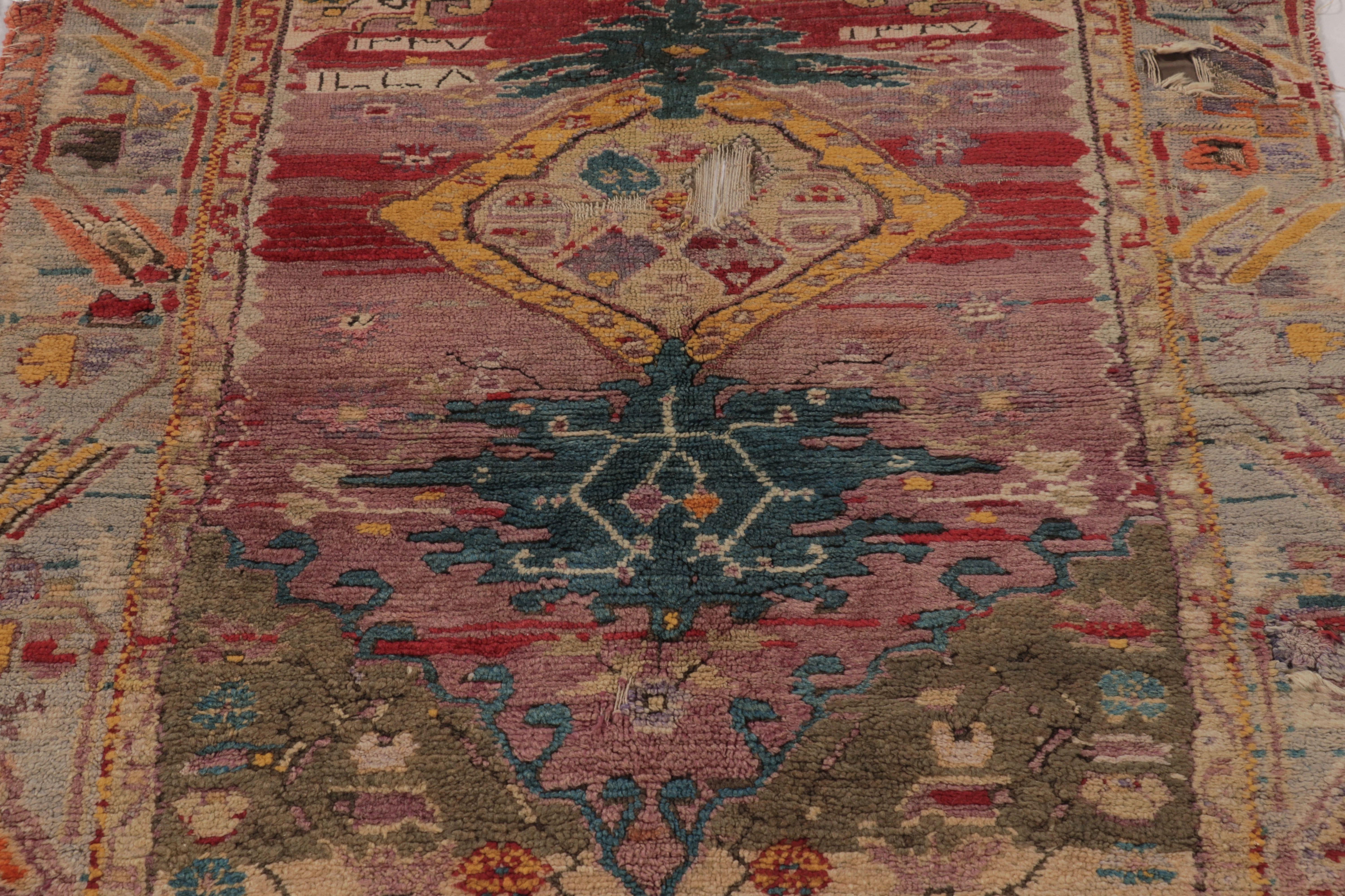 Turkish Antique Ghiordes Tapestry in BoldRuby and Sapphire Tribal Medallions-Rug & Kilim For Sale