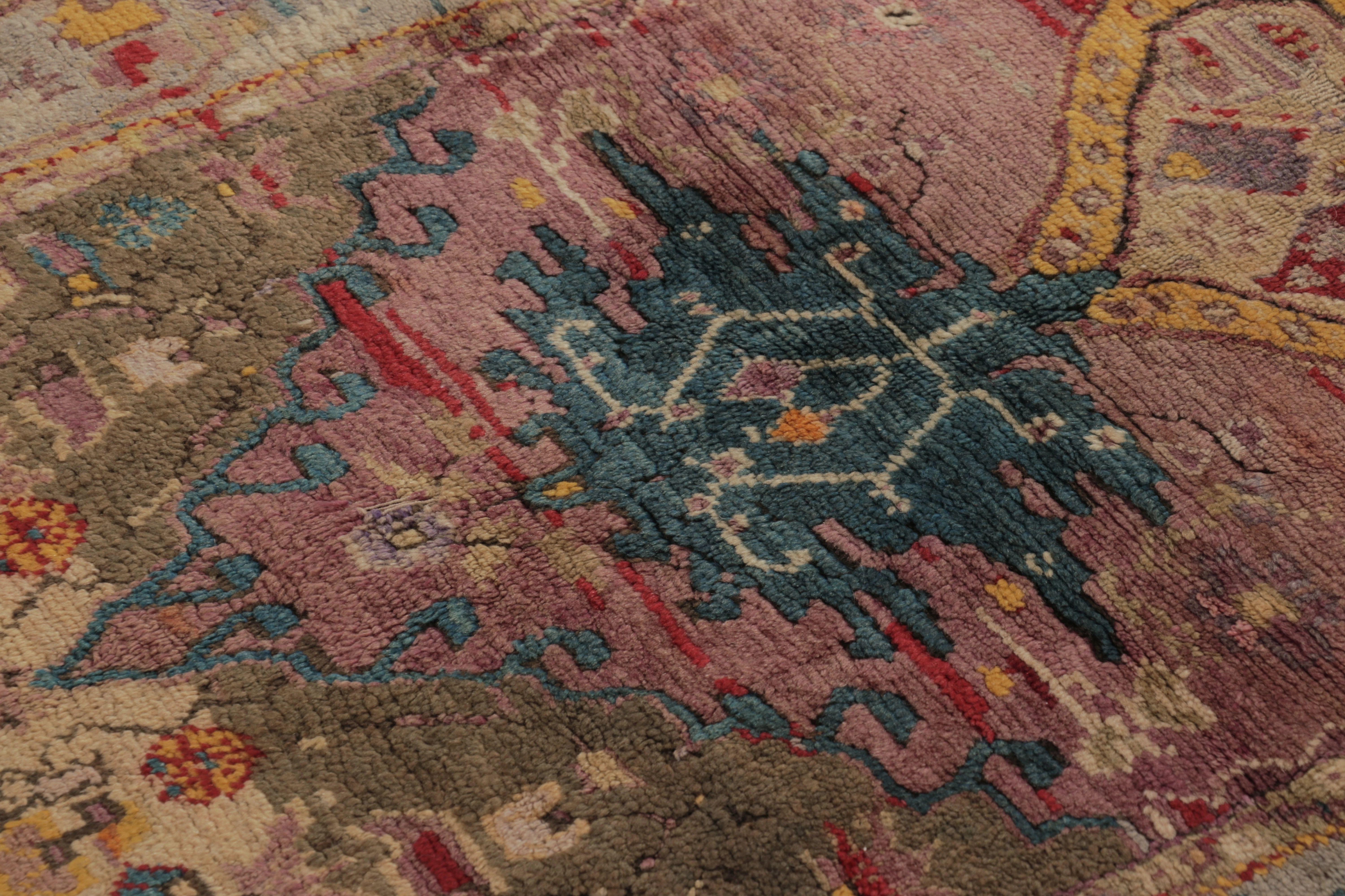 Hand-Knotted Antique Ghiordes Tapestry in BoldRuby and Sapphire Tribal Medallions-Rug & Kilim For Sale