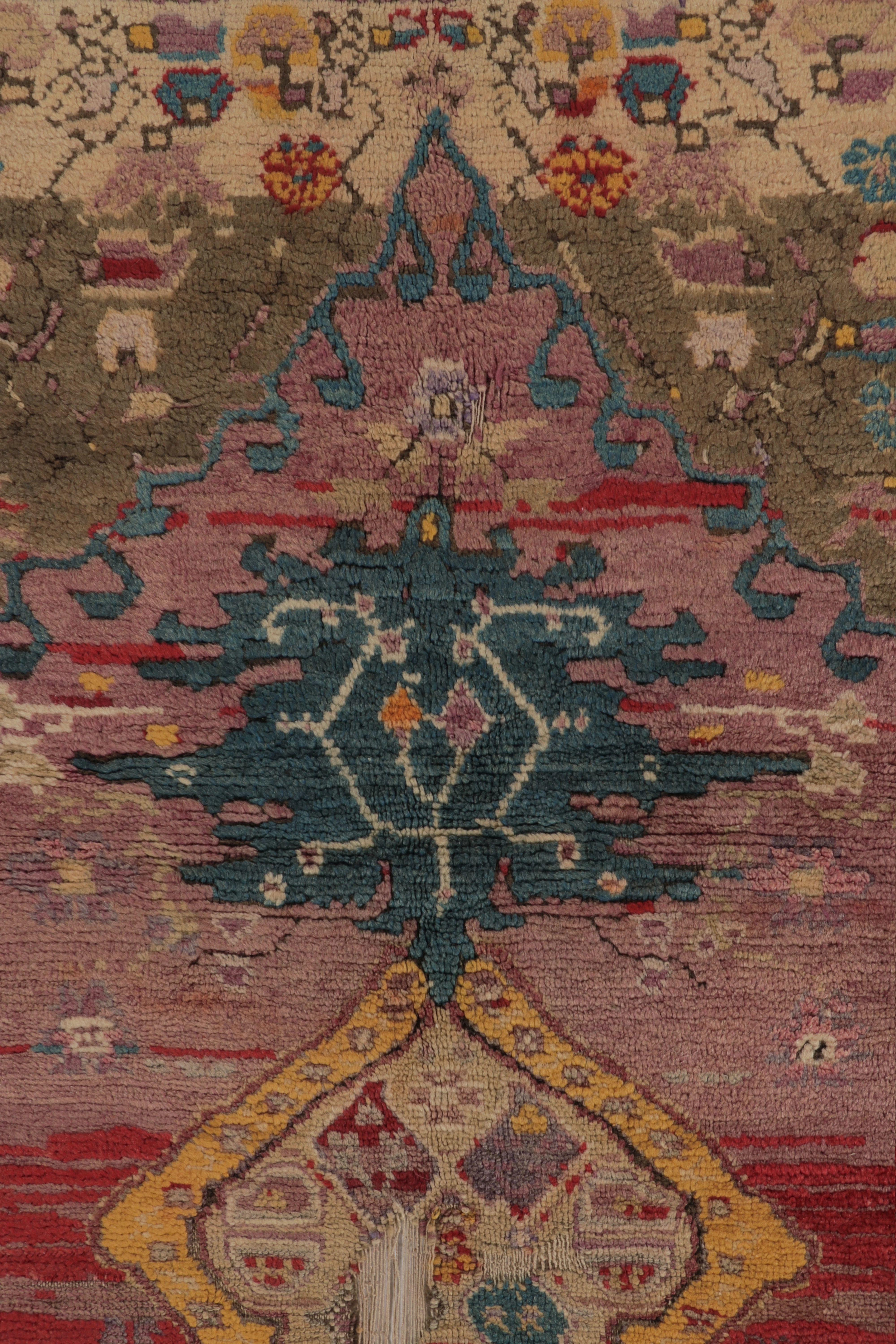 Antique Ghiordes Tapestry in BoldRuby and Sapphire Tribal Medallions-Rug & Kilim In Good Condition For Sale In Long Island City, NY