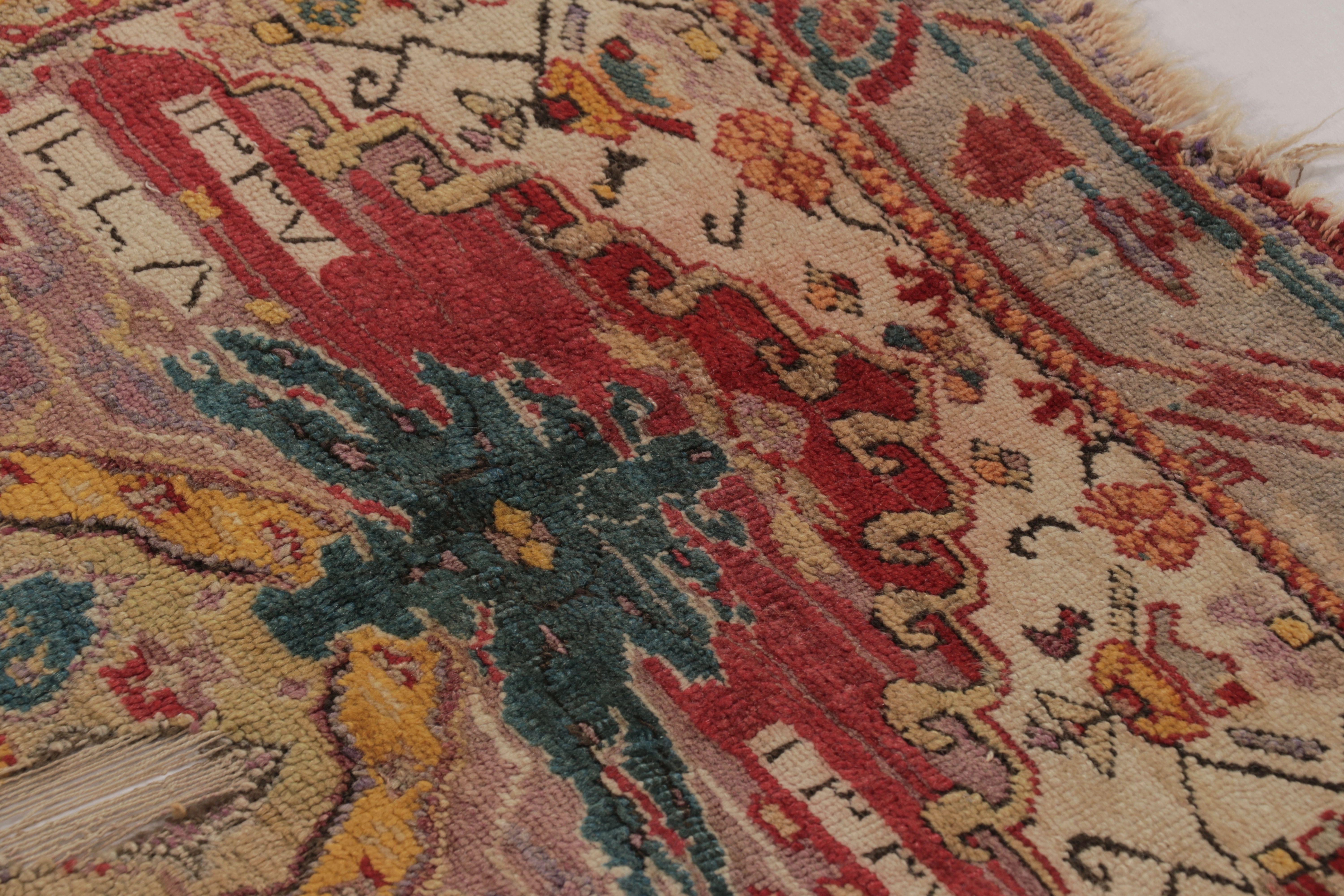 Late 19th Century Antique Ghiordes Tapestry in BoldRuby and Sapphire Tribal Medallions-Rug & Kilim For Sale