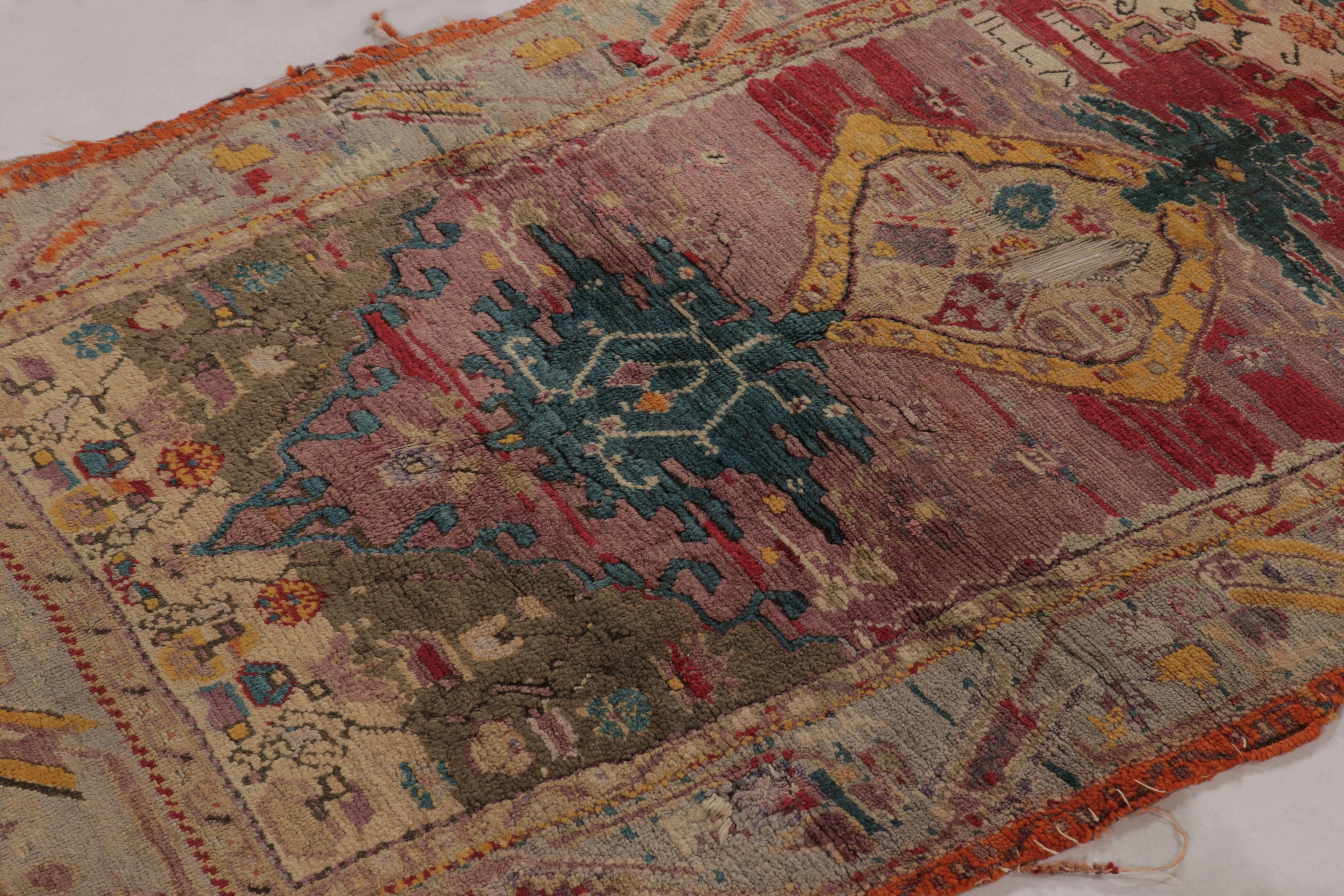 Wool Antique Ghiordes Tapestry in BoldRuby and Sapphire Tribal Medallions-Rug & Kilim For Sale