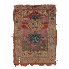 Antique Ghiordes Tapestry in BoldRuby and Sapphire Tribal Medallions-Rug 
Kilim
