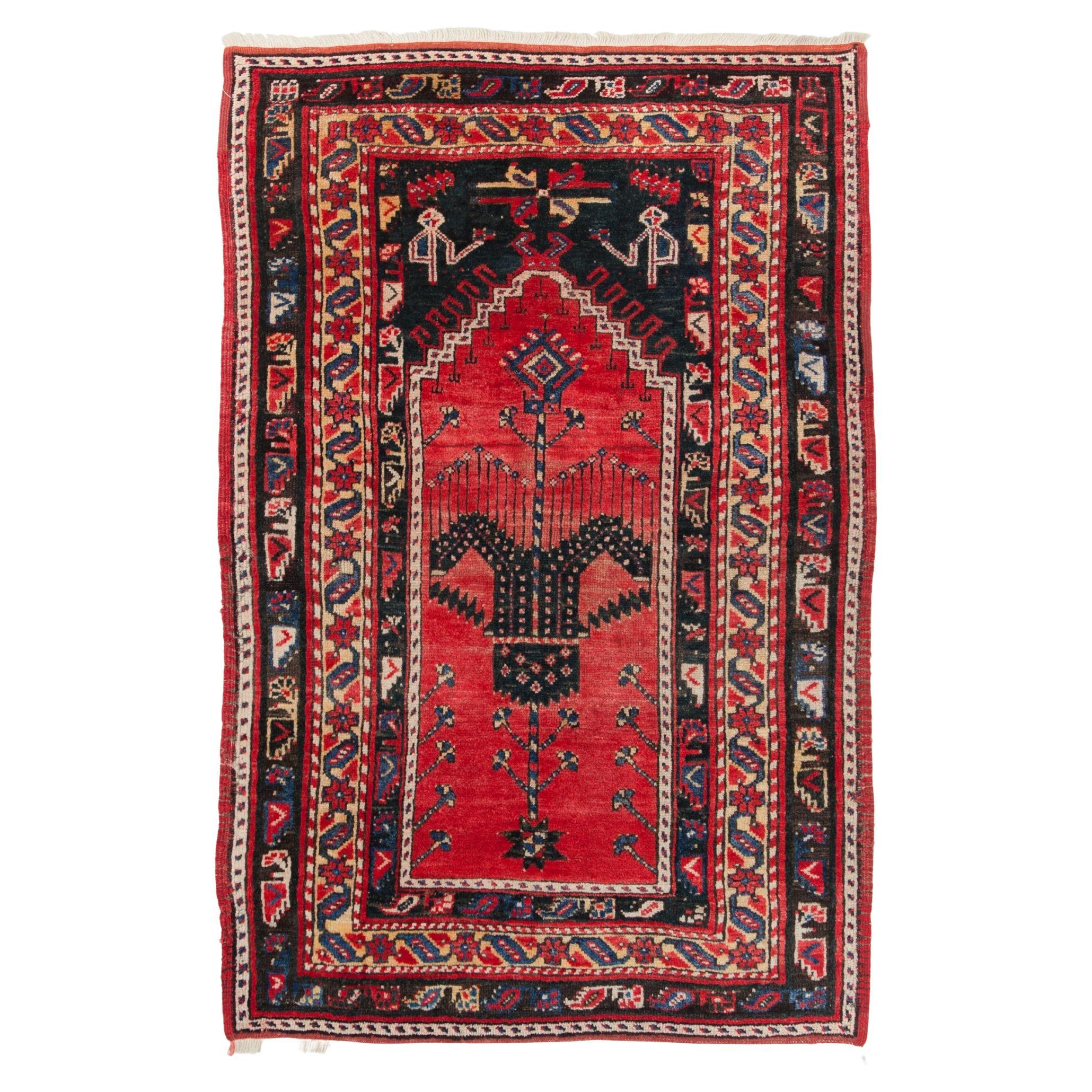 Antique Ghiordes Prayer Rug Western Anatolian Turkish Mihrab Carpet Rare Design